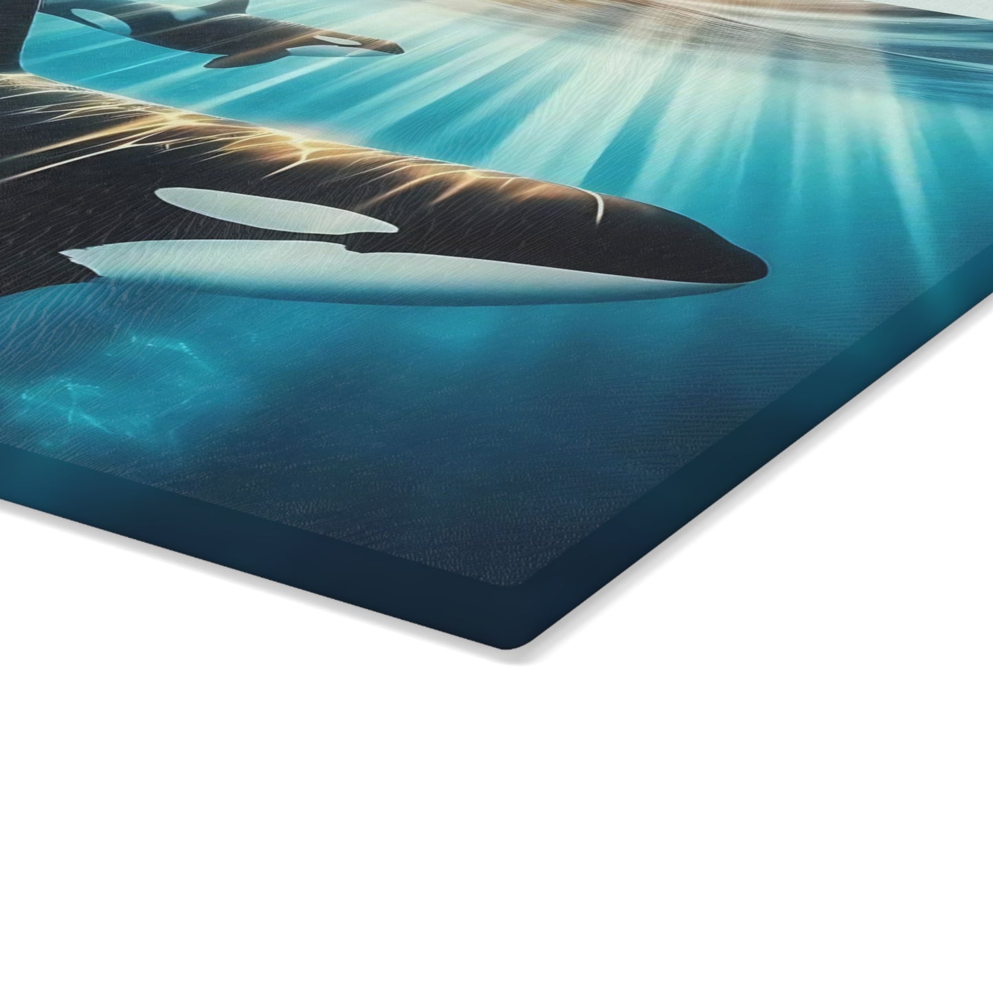 Ocean Guardians Glass Cutting Board – Orca Family Beneath Sunlit Waters