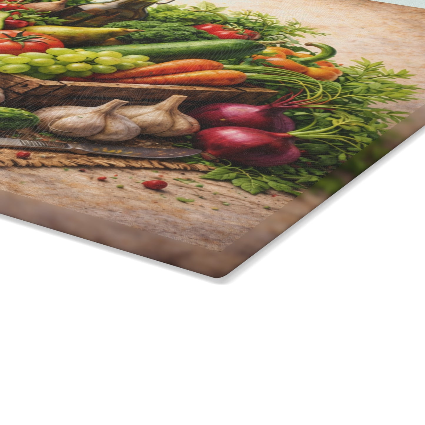 Farm Fresh Harvest Glass Cutting Board – Rustic Market Vegetable Kitchen Art