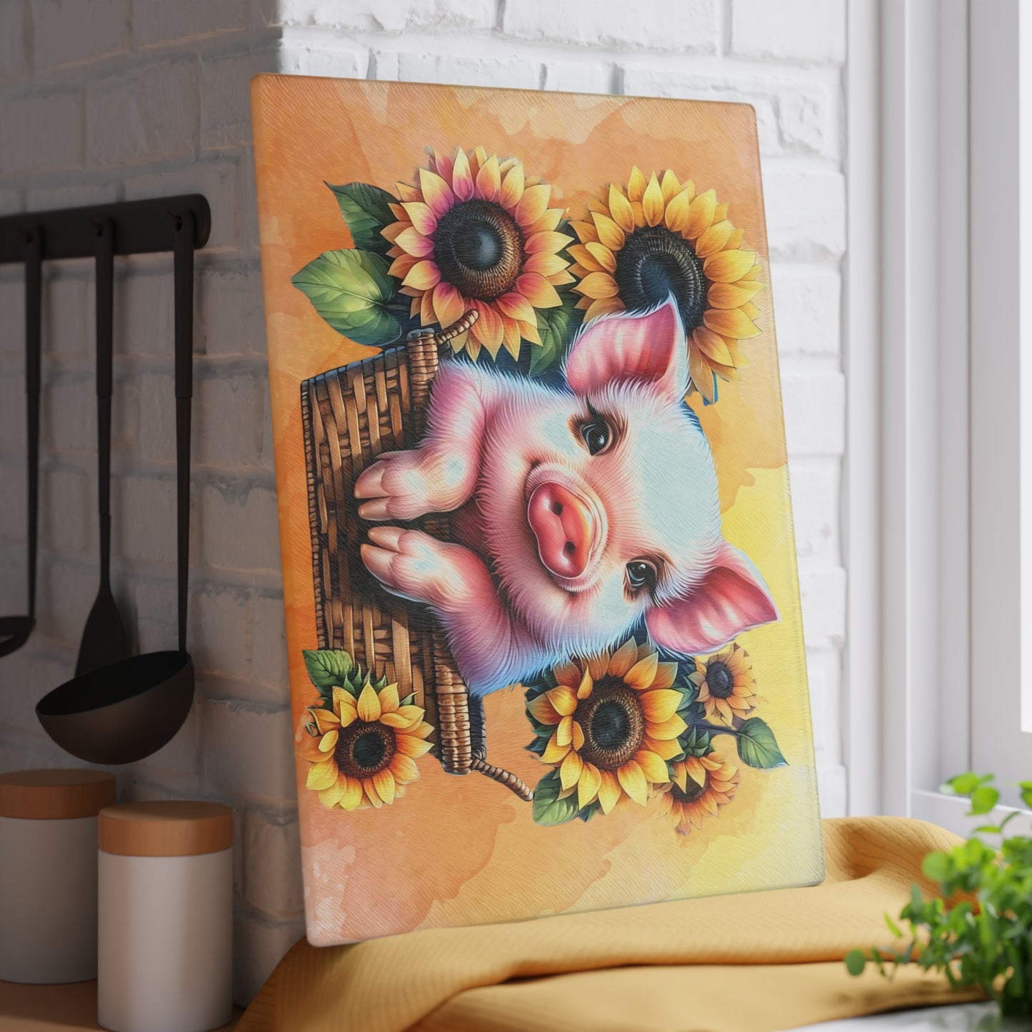 Tabla de cortar de cerdo, decoración de cerdito, regalo rústico de granja, regalo para amantes de los cerdos, tabla de cortar de vidrio, encanto campestre, decoración de cocina de granja