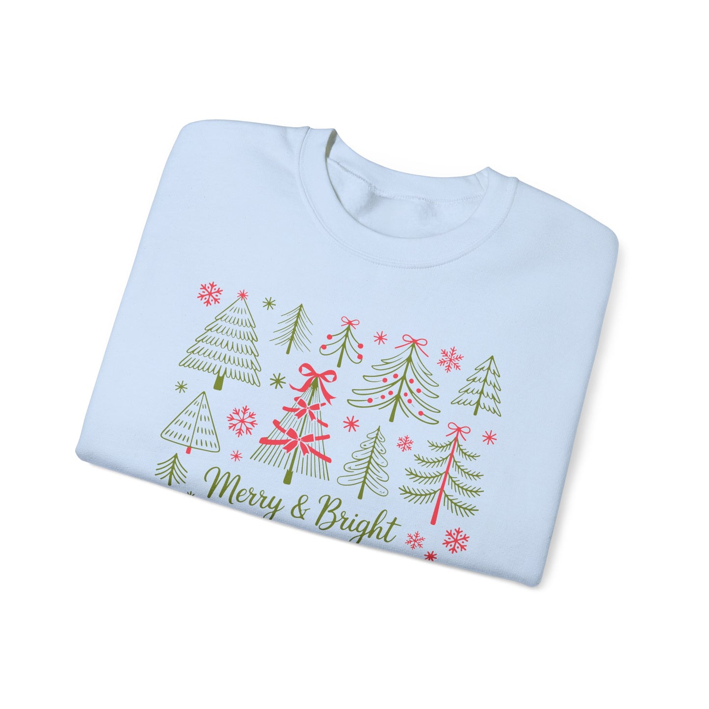 🎄✨ Merry & Bright Sweatshirt – Whimsical Holiday Forest Vibes