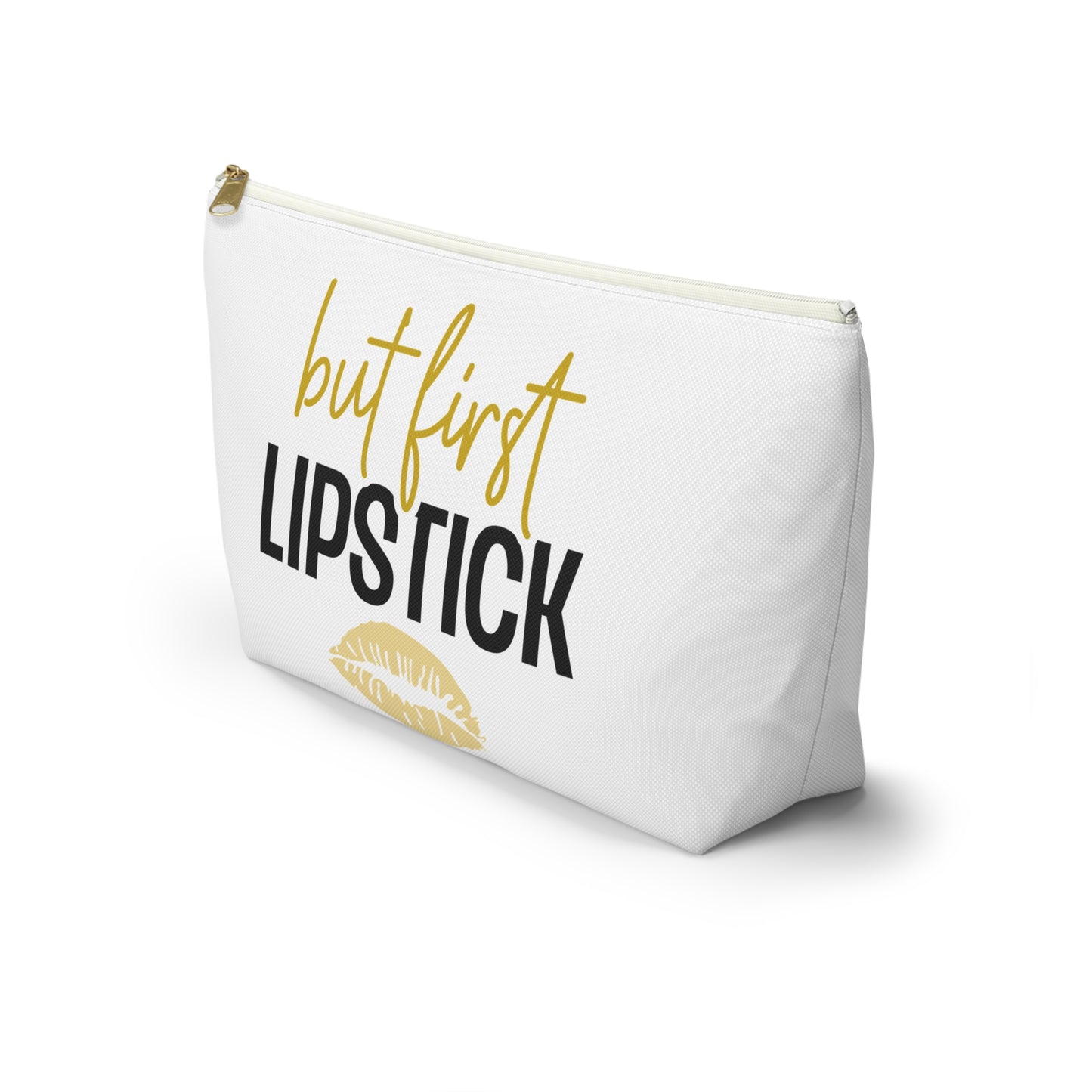 Accessory Pouch – "But First Lipstick" Yellow Makeup Bag