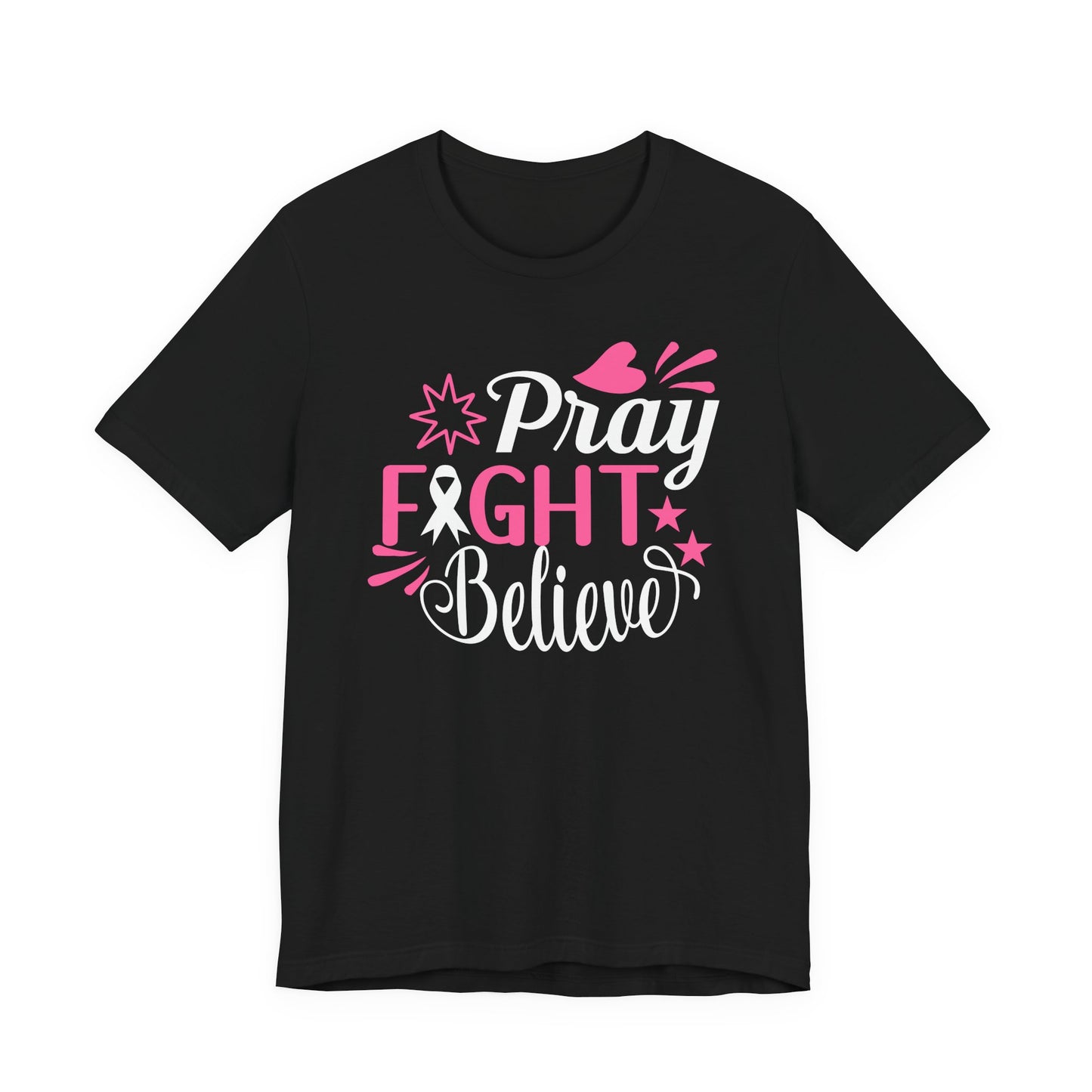 💗 Pray Fight Believe – Breast Cancer Awareness T-Shirt 🎗️