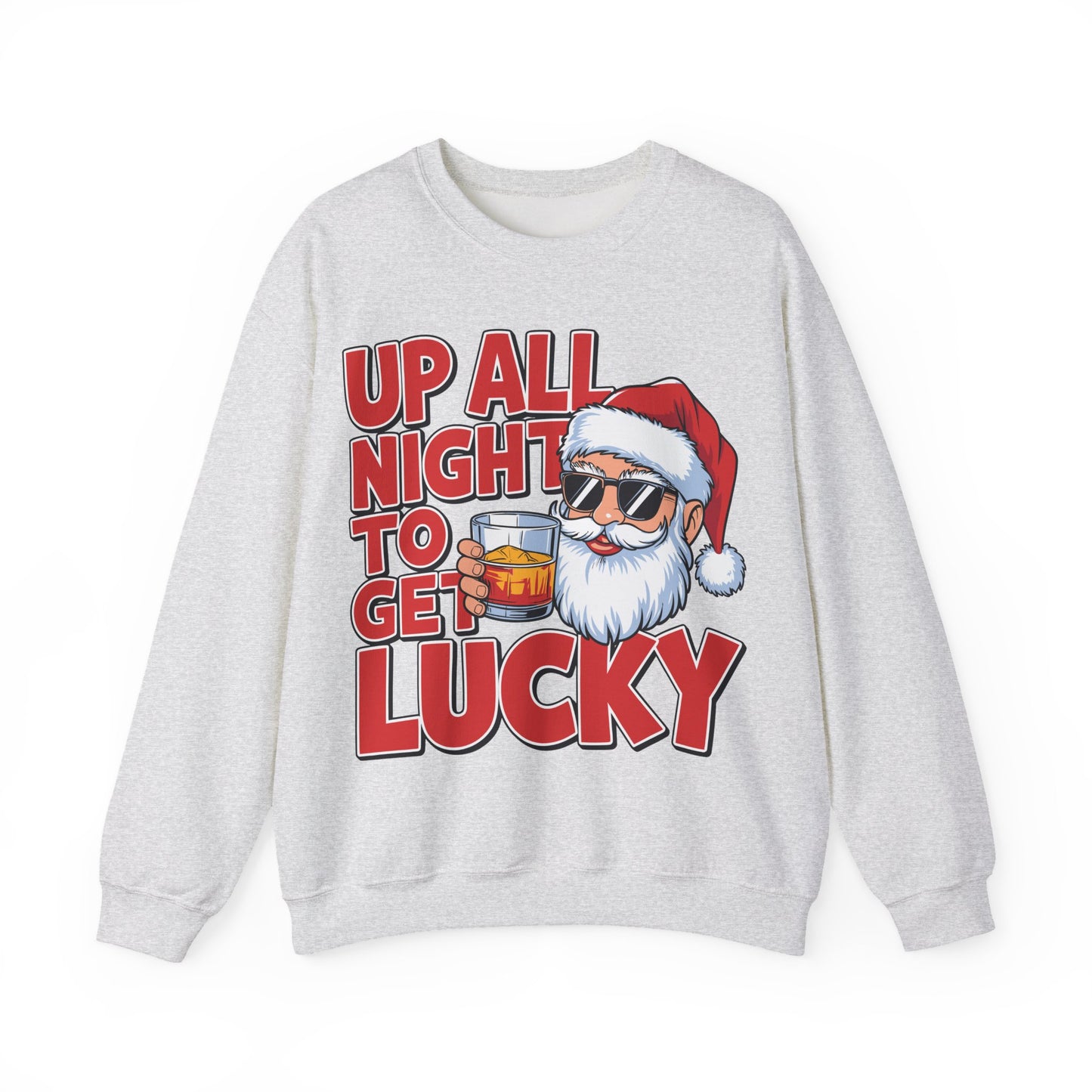 🎅🥃 Up All Night To Get Lucky Sweatshirt – Funny Santa Holiday Pullover for Men