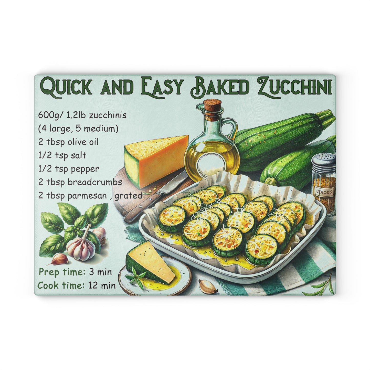 🥒 Quick and Easy Baked Zucchini – Healthy Kitchen Recipe Cutting Board