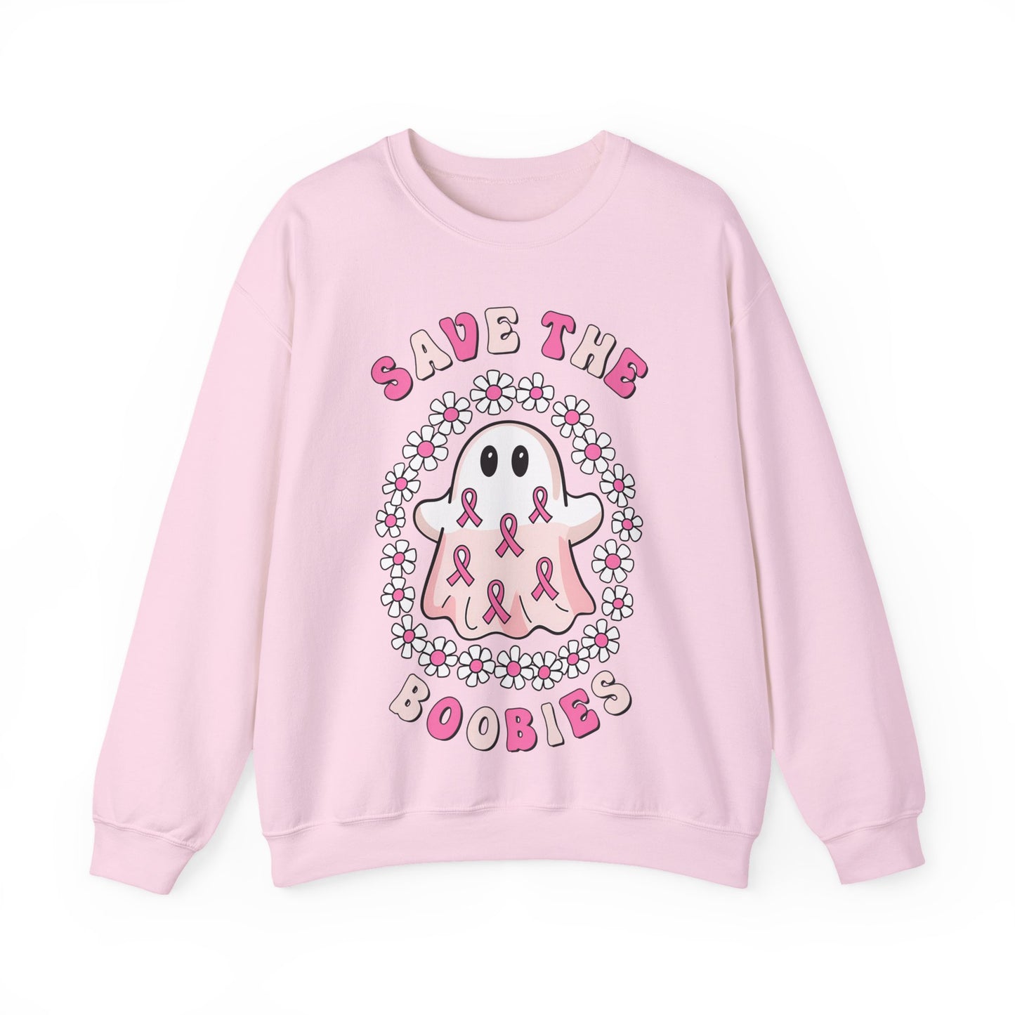 👻🎀 Save the Boobies Ghost Sweatshirt – Cute Breast Cancer Awareness Crewneck