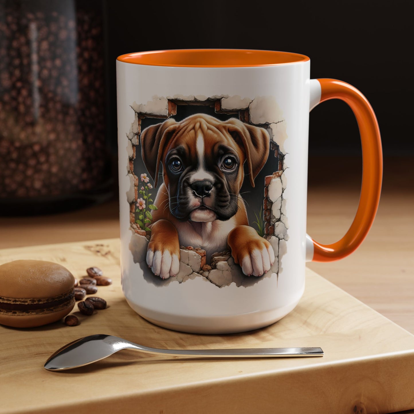 🐶☕ Boxer Puppy Peek Accent Mug – Adorable Dog Lover Gift ✨💛