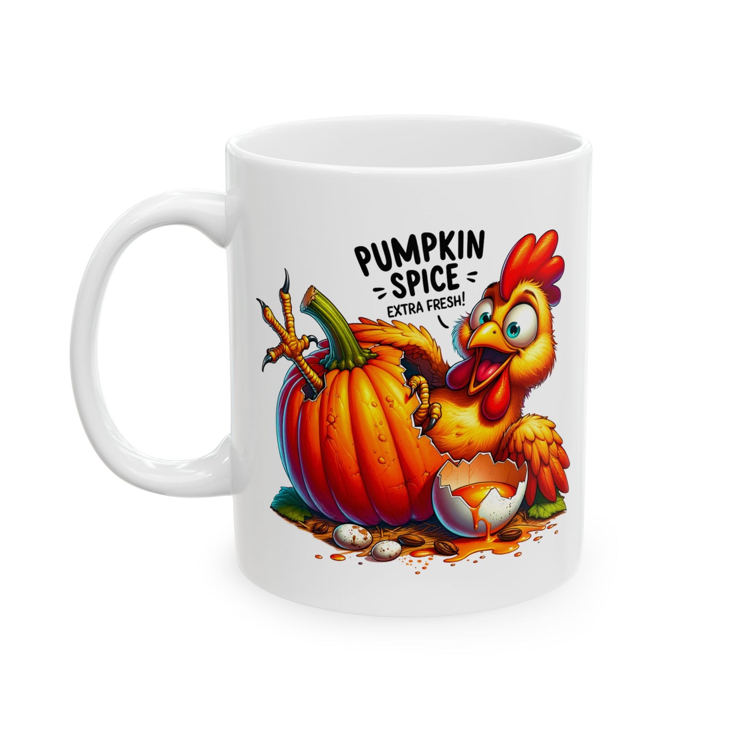 🐔🎃 Pumpkin Spice Extra Fresh Chicken Mug – Funny Fall Coffee Cup ✨☕