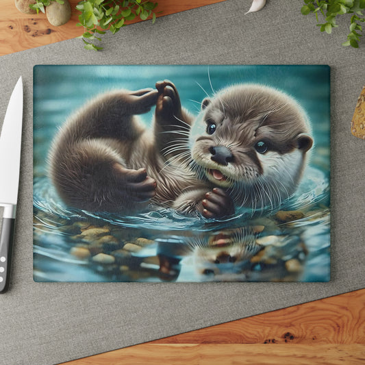 Adorable tabla de cortar de vidrio con forma de nutria: perfecta para los amantes de la naturaleza y los animales.