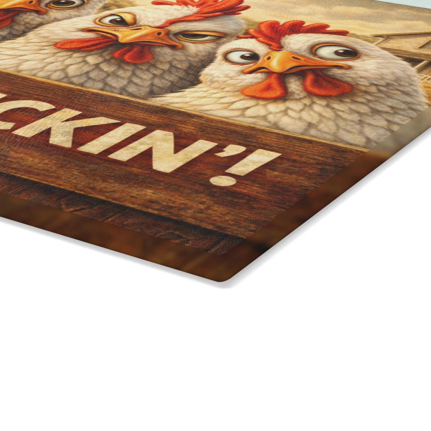 Get to Cluckin’! Funny Chicken Glass Cutting Board – Bold Farmhouse Kitchen Humor