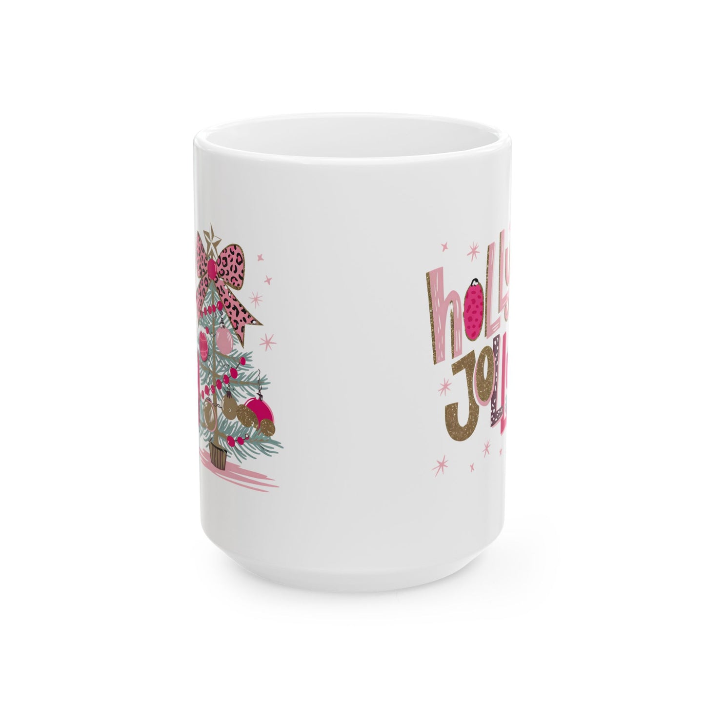 🎀🌟 Holly Jolly Christmas Mug – Glam Tree, Leopard Bow, and Holiday Sass 🎄💖