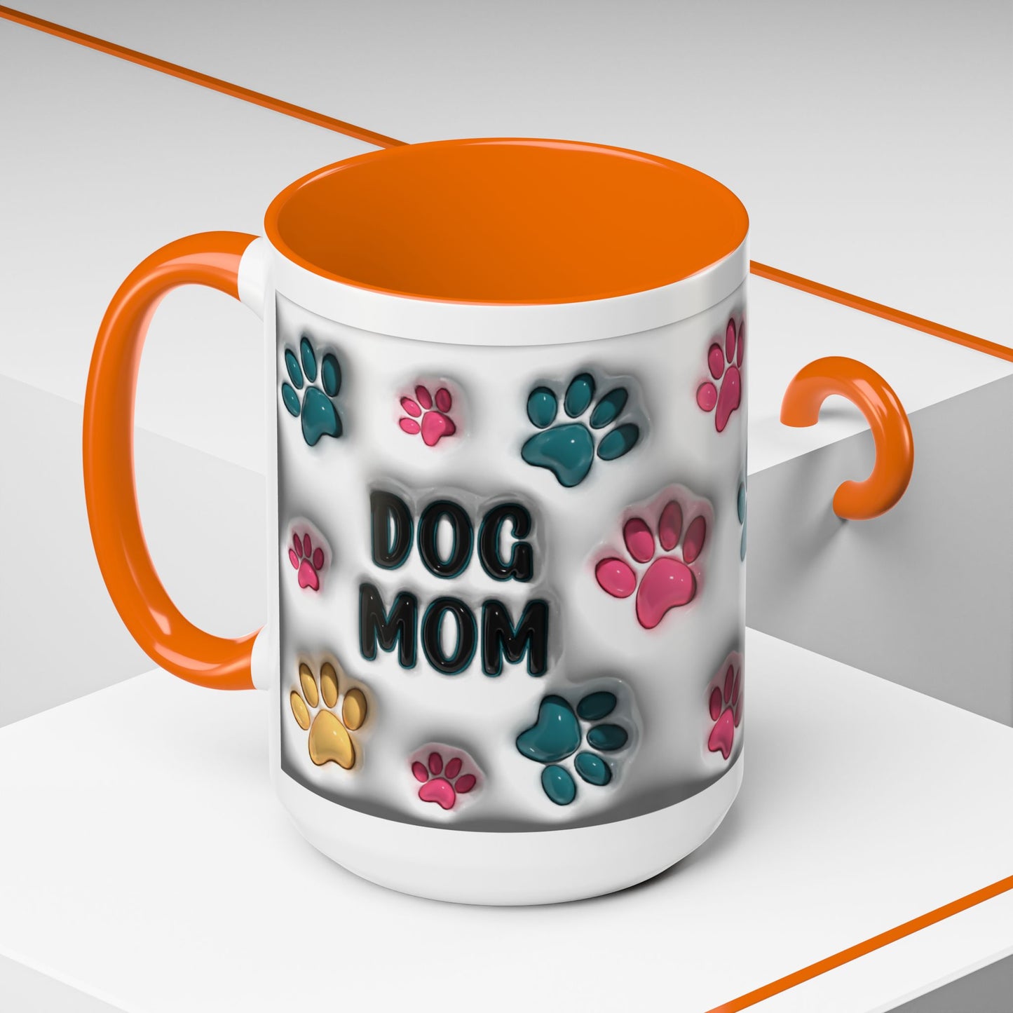 Dog Mom Accent Mug – Colorful Paw Print Cup for Proud Pet Parents