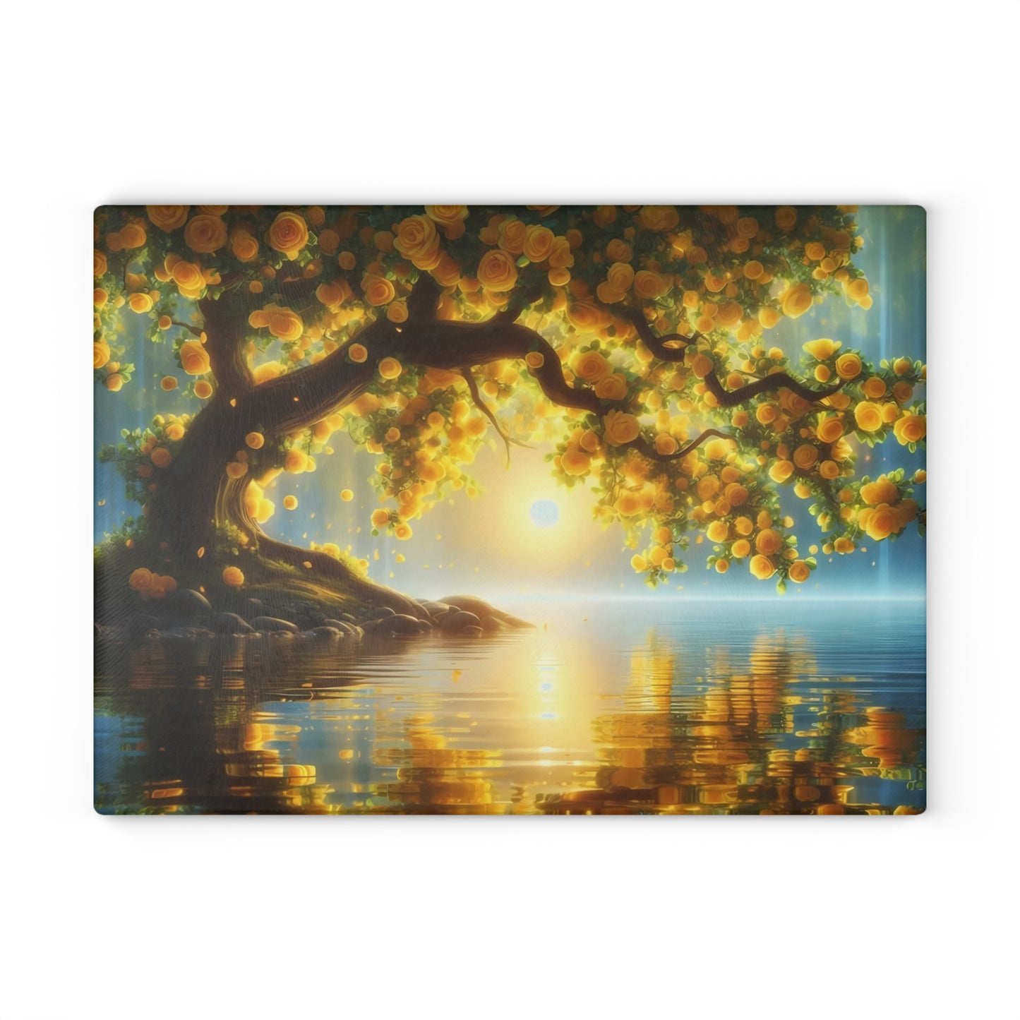 🌞 Golden Blossom Tree Cutting Board – Tranquil Elegance with Sunset Glow