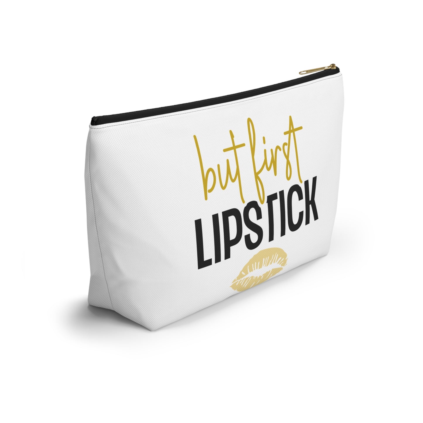 Accessory Pouch – "But First Lipstick" Yellow Makeup Bag