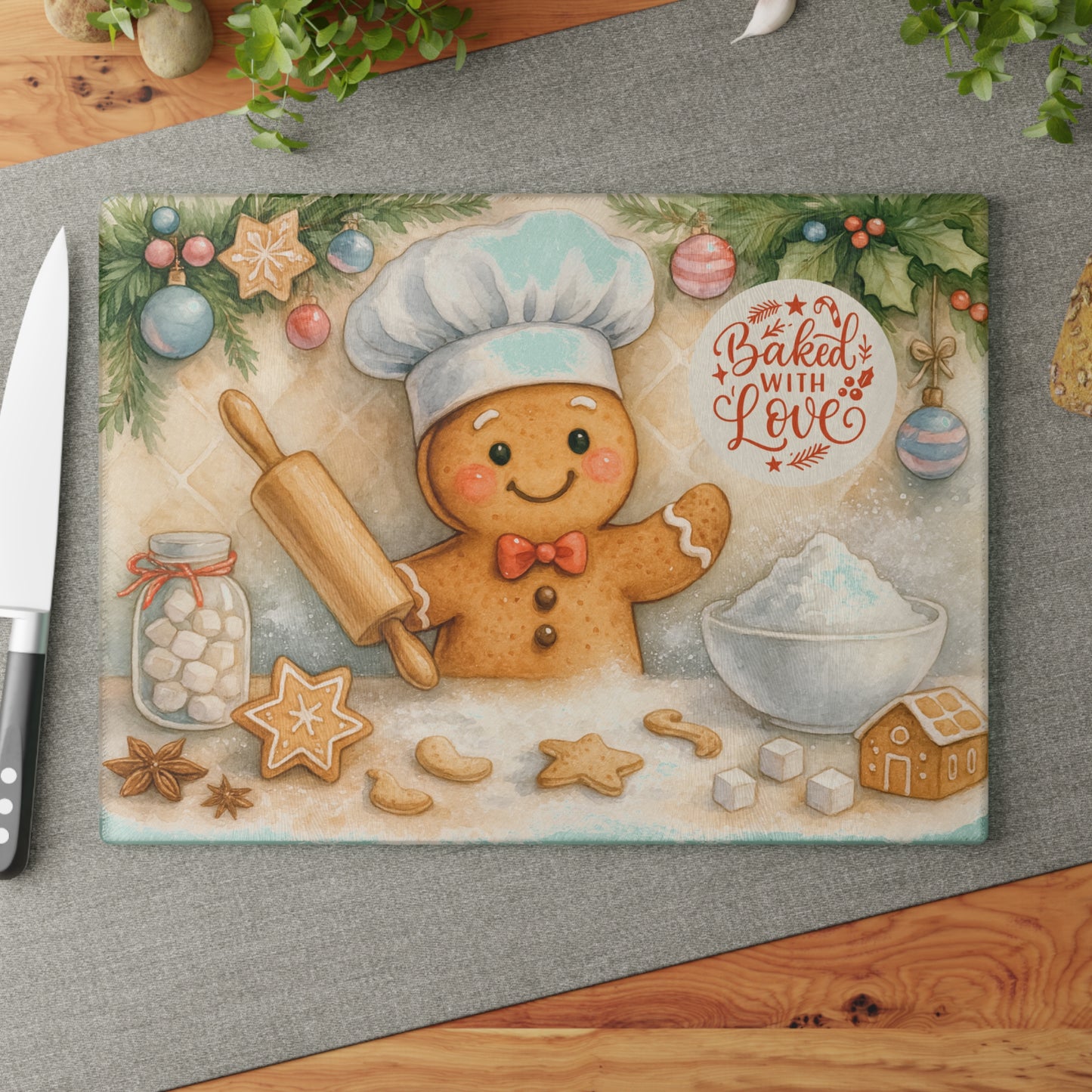 🍪🎄 Gingerbread Chef Cutting Board – Baked with Love Holiday Charm ✨❄️