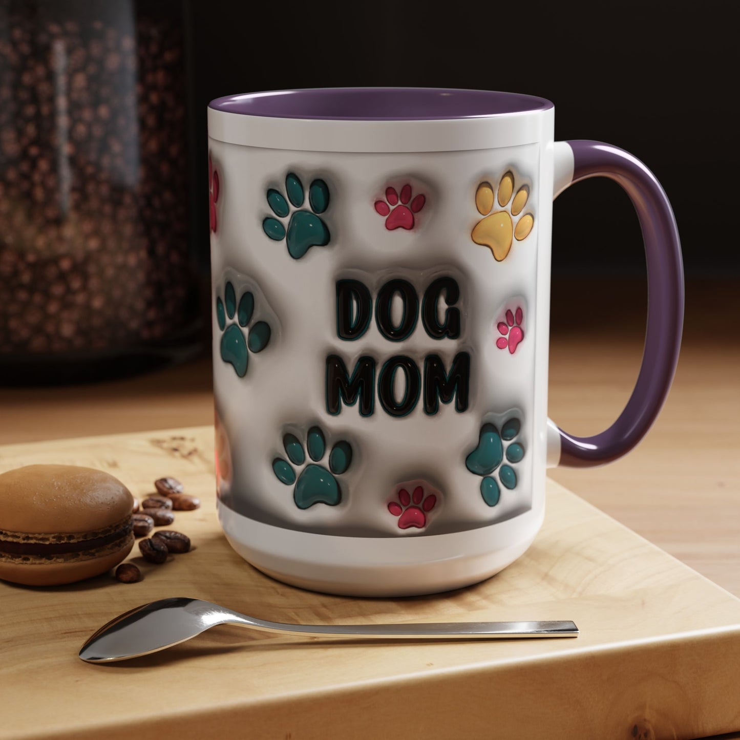 Dog Mom Accent Mug – Colorful Paw Print Cup for Proud Pet Parents