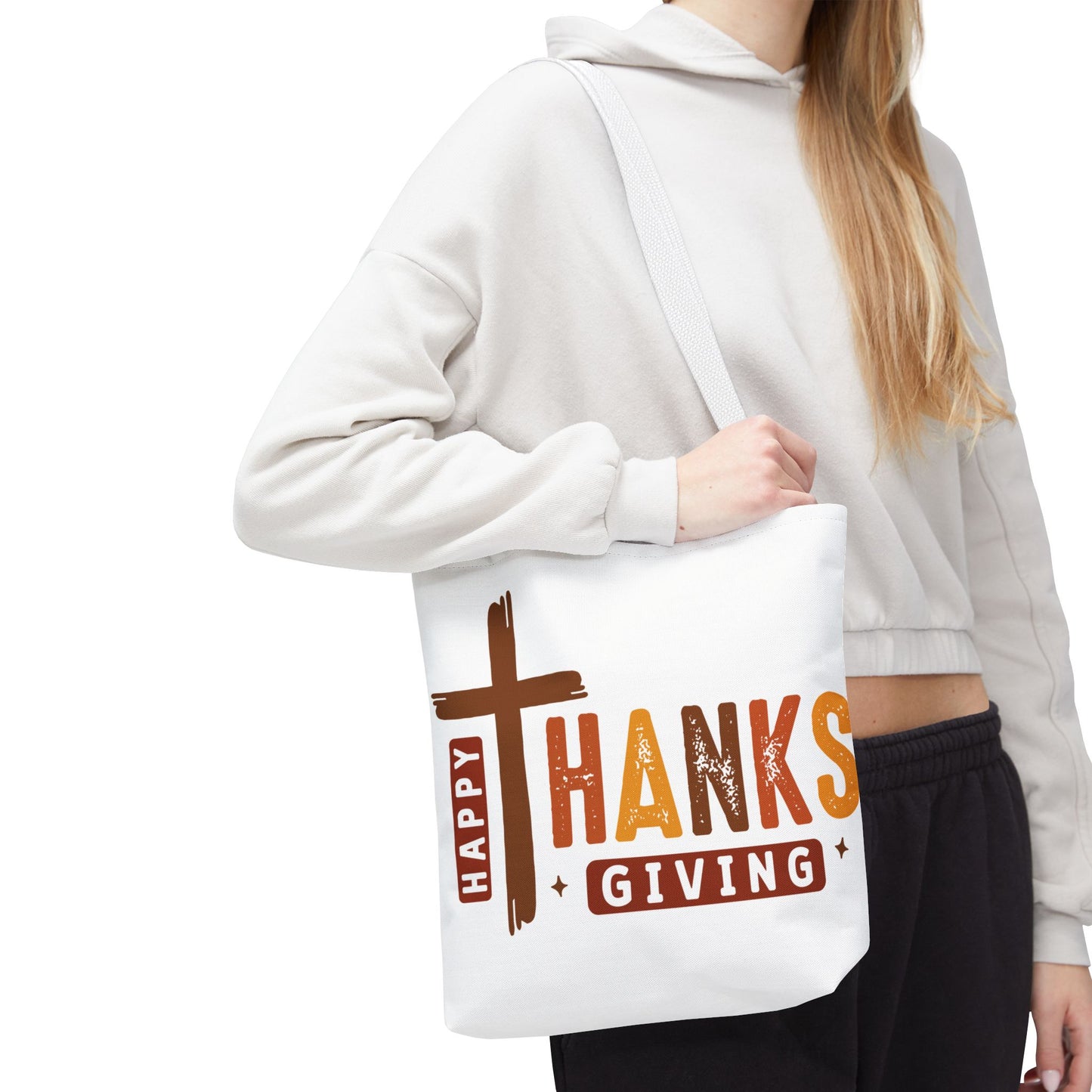 ✝️ Happy Thanksgiving Cross Tote – Faith & Gratitude in Fall Colors 🍂