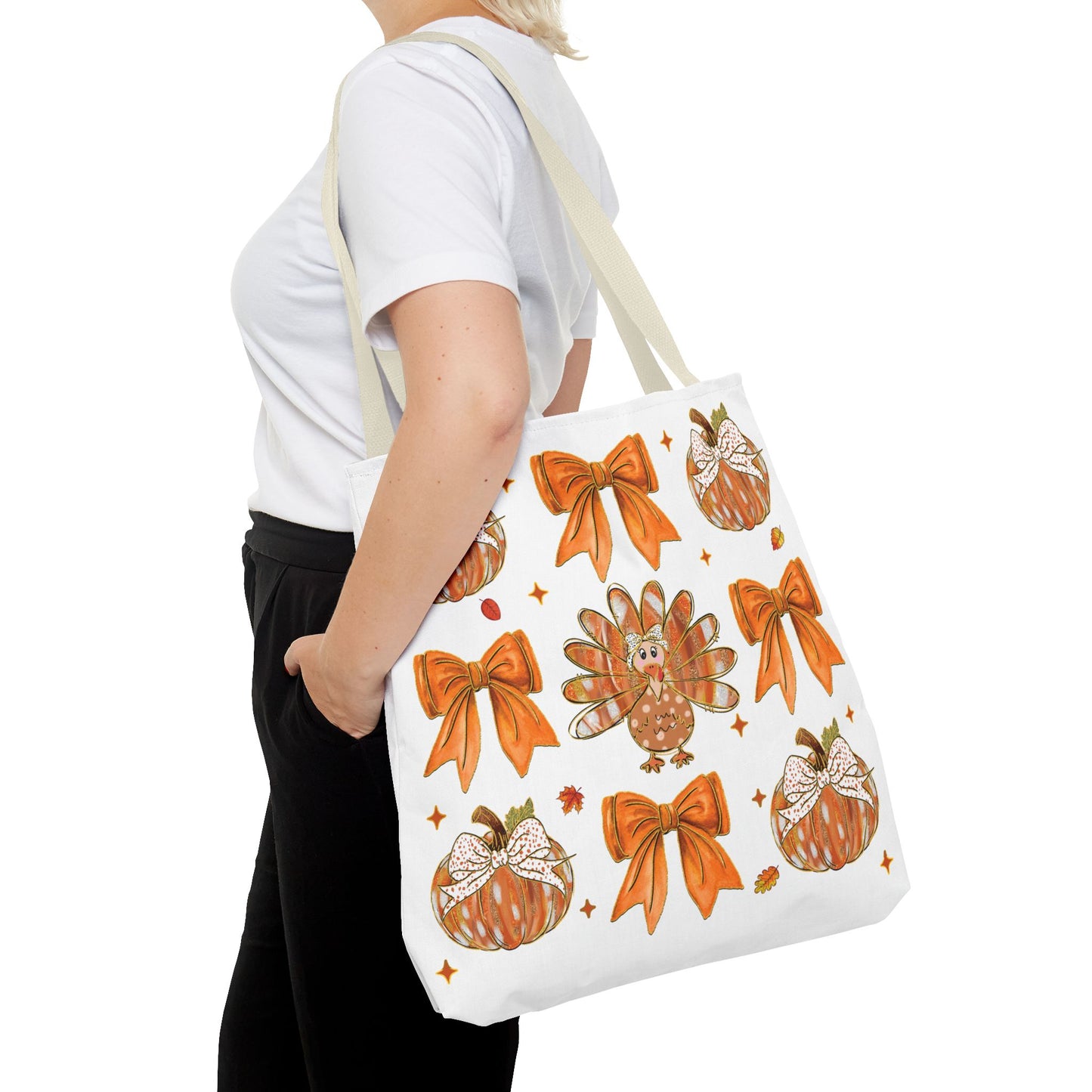 🎀 Girly Bows & Turkey Tote Bag – Cute & Cozy Thanksgiving Style 🦃🧡