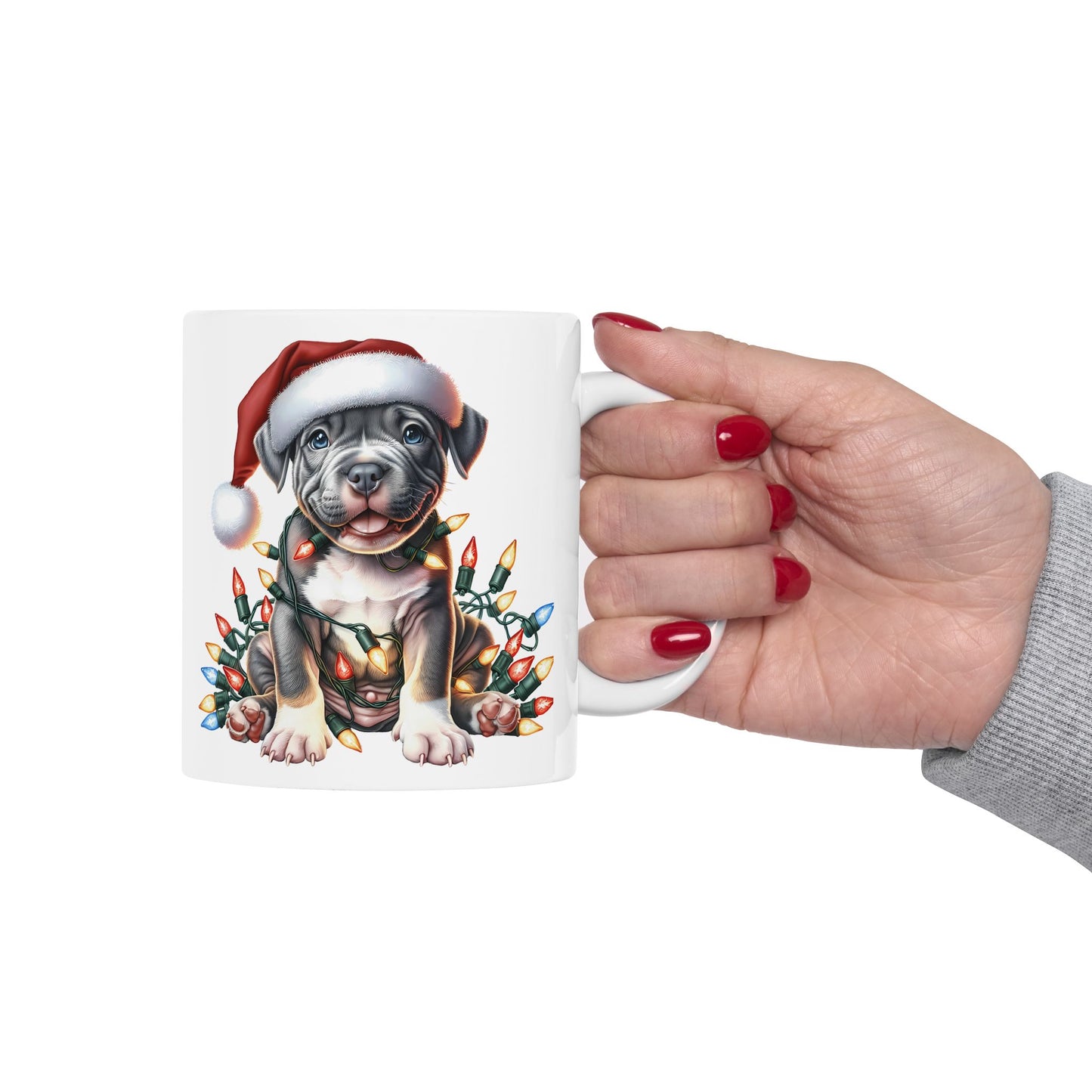🎄 Pitbull Christmas Lights Mug – Holiday Cheer for Dog Lovers 🐾
