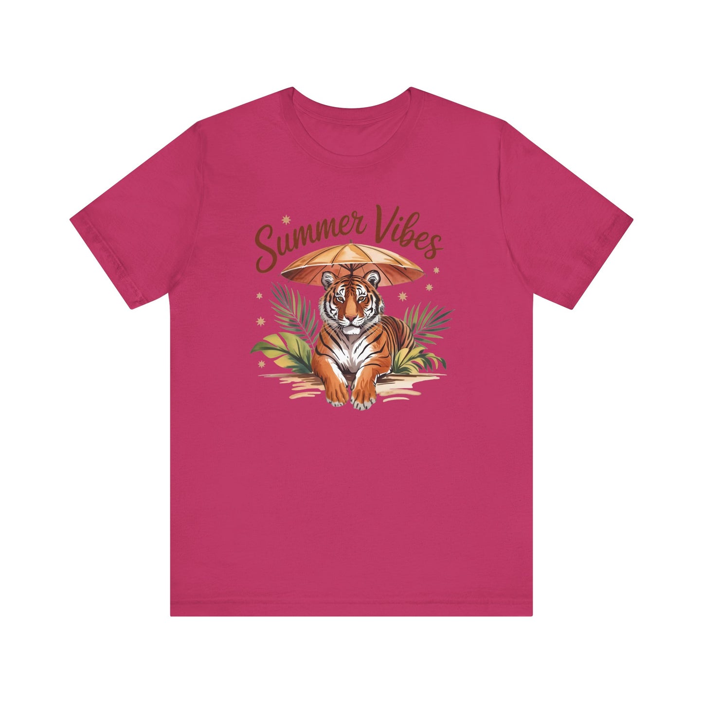 Camiseta Summer Vibes Tiger – Gráfico de palmeras de la selva con paraguas | Múltiples opciones de color