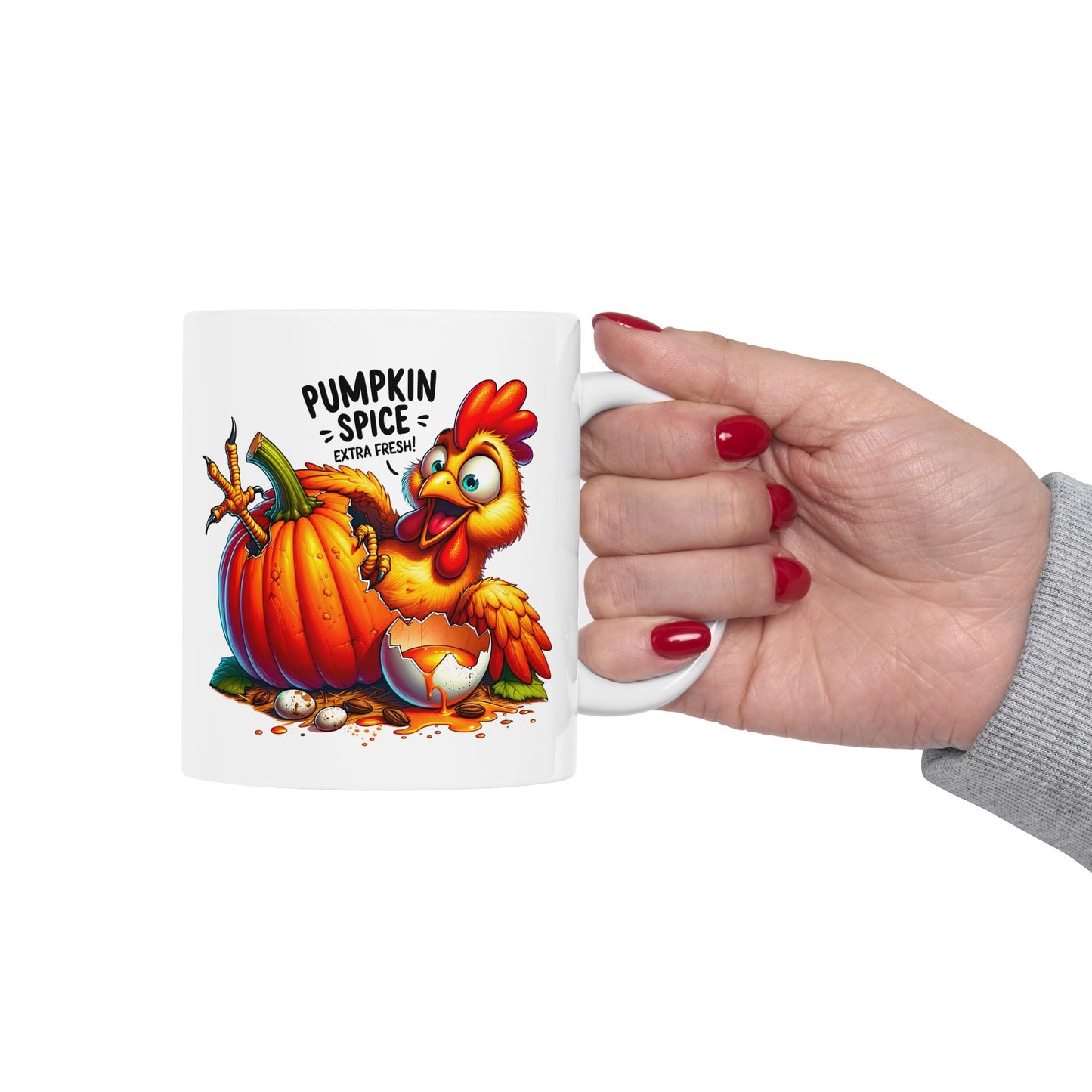 🐔🎃 Pumpkin Spice Extra Fresh Chicken Mug – Funny Fall Coffee Cup ✨☕