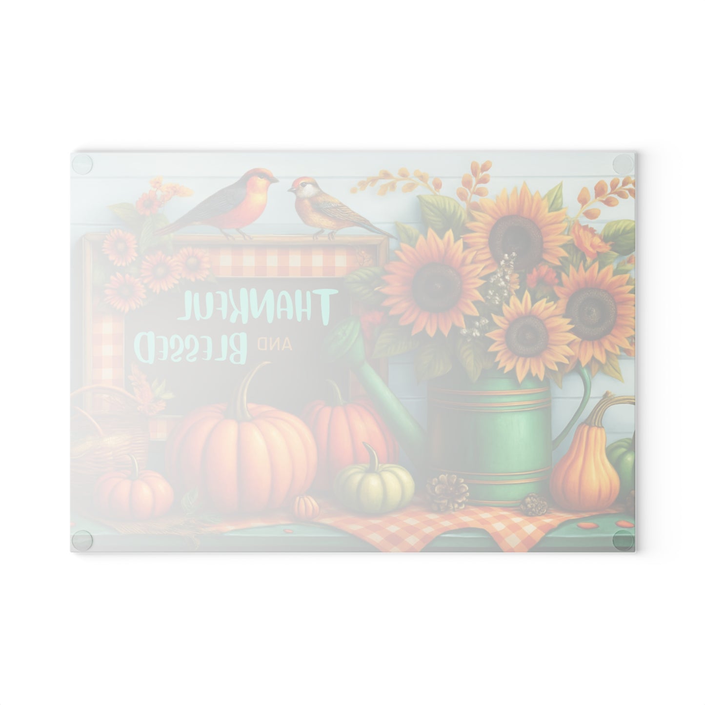 🍂🌻 “Thankful & Blessed Harvest” Tempered Glass Board – Sunny Fall Kitchen Cheer