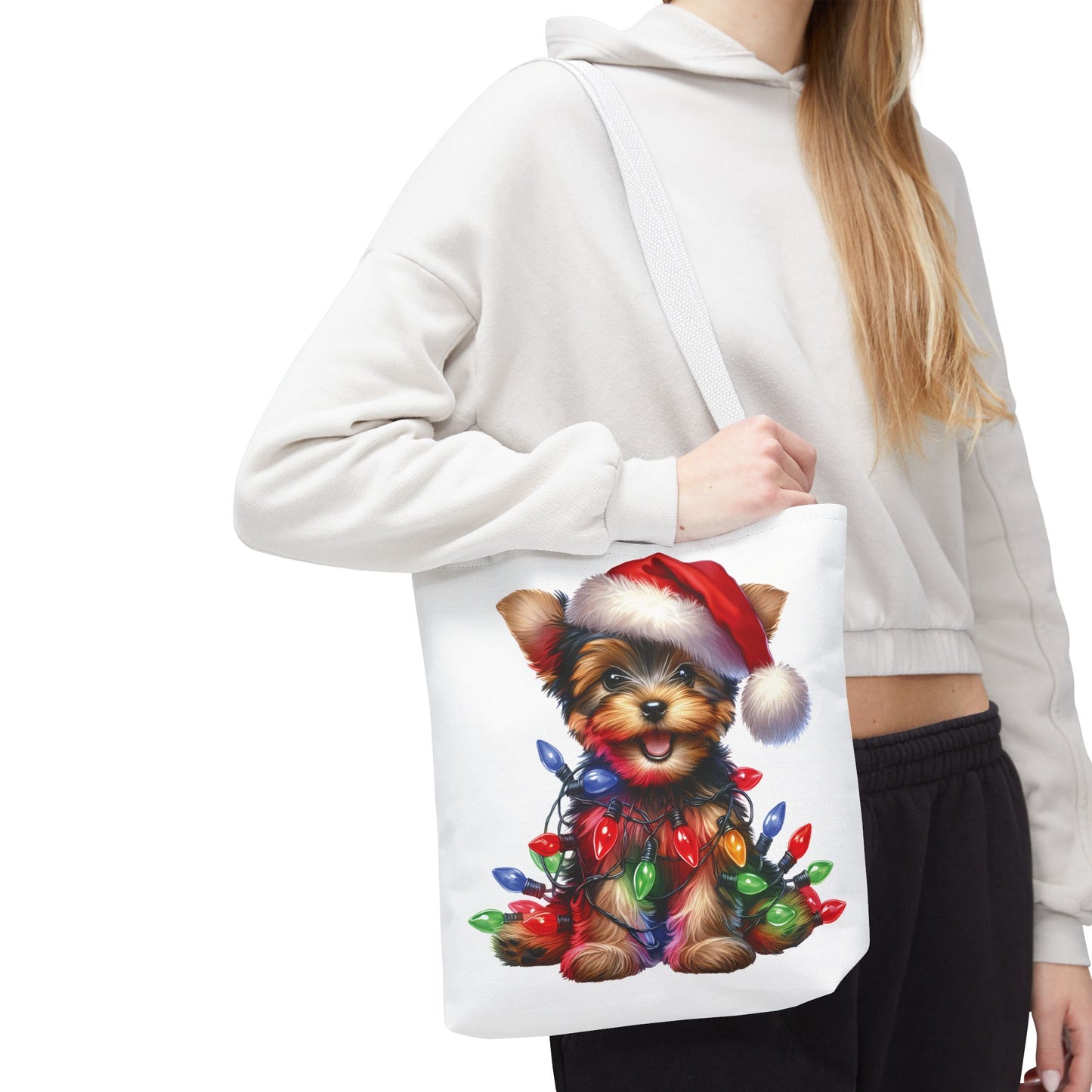 🎄 Yorkie Christmas Lights Tote Bag – Holiday Cheer in Every Carry 🎁