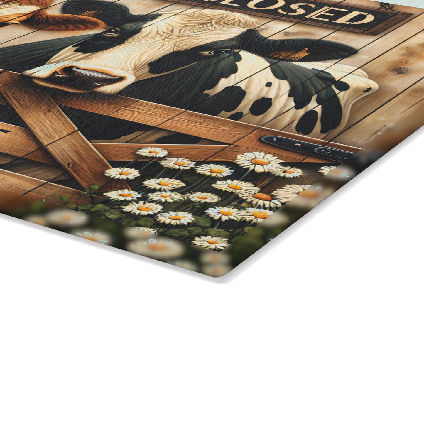 🐮 Keep Gate Closed Cow Cutting Board – Funny Farmhouse Charm for Your Kitchen