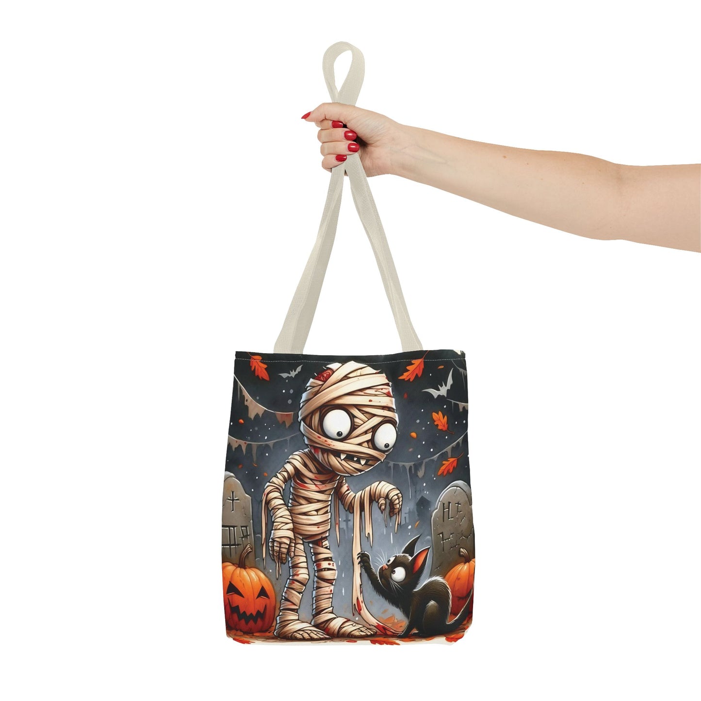 🎃 Mummy & Black Cat Halloween Tote Bag – Spooky Cute & Perfect for Trick-or-Treating 🖤🛍️