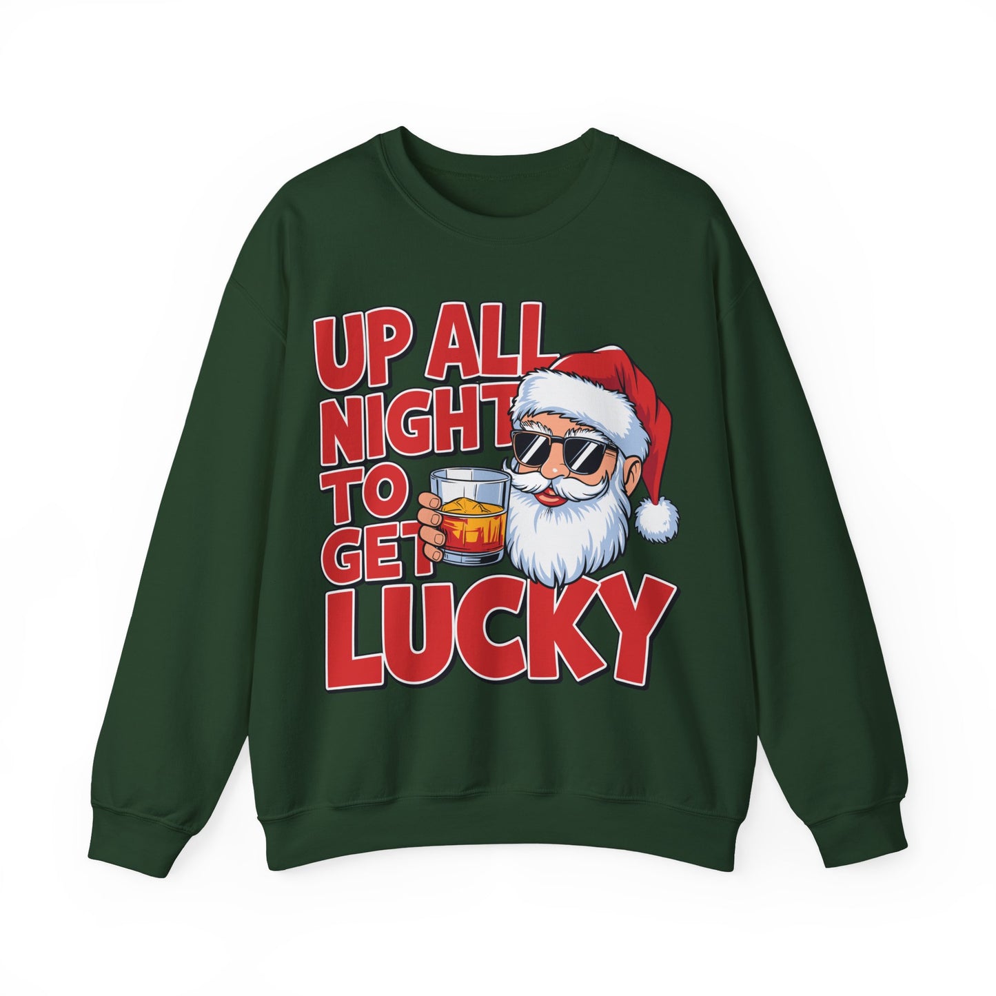 🎅🥃 Up All Night To Get Lucky Sweatshirt – Funny Santa Holiday Pullover for Men