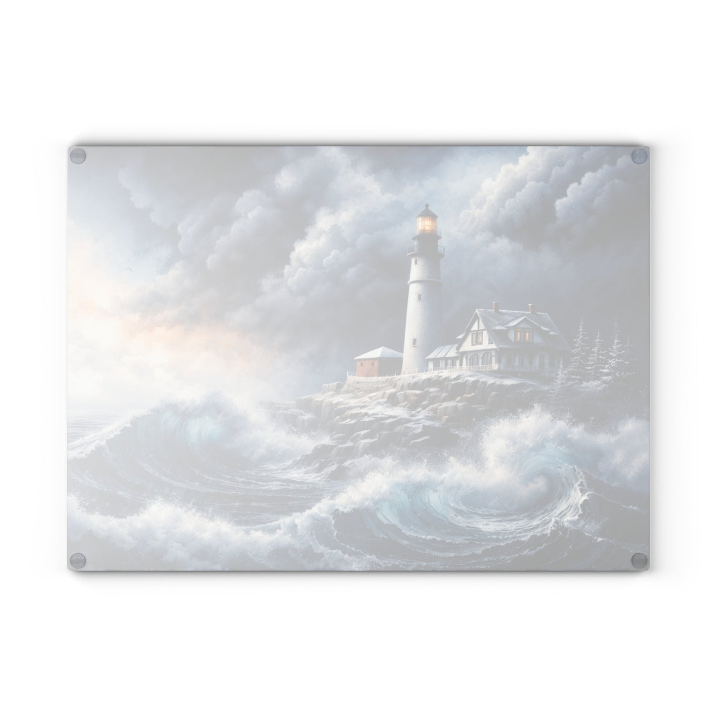Storm watch Lighthouse Glass Cutting Board – Dramatic Coastal Ocean Art