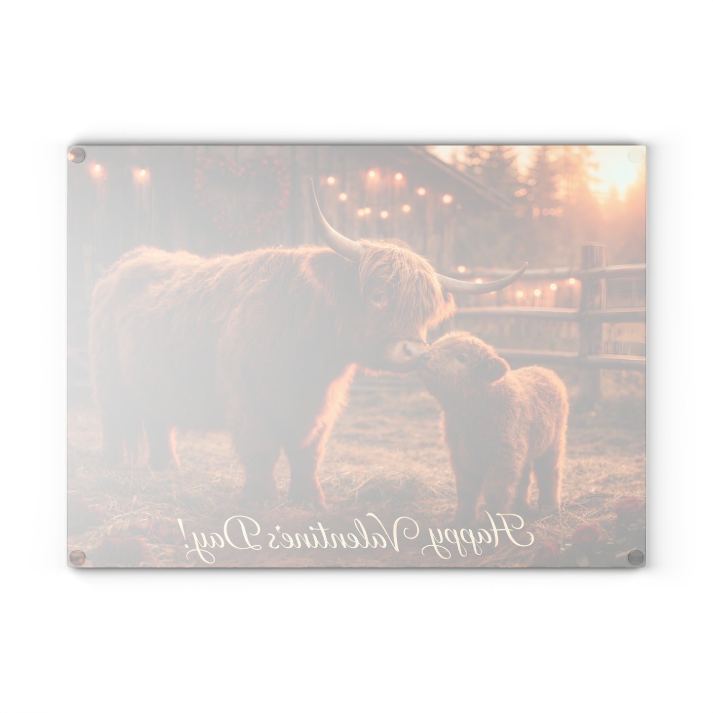 Valentine Highland Cow Mother & Calf Glass Cutting Board – Cozy Farmhouse Love Kitchen Decor