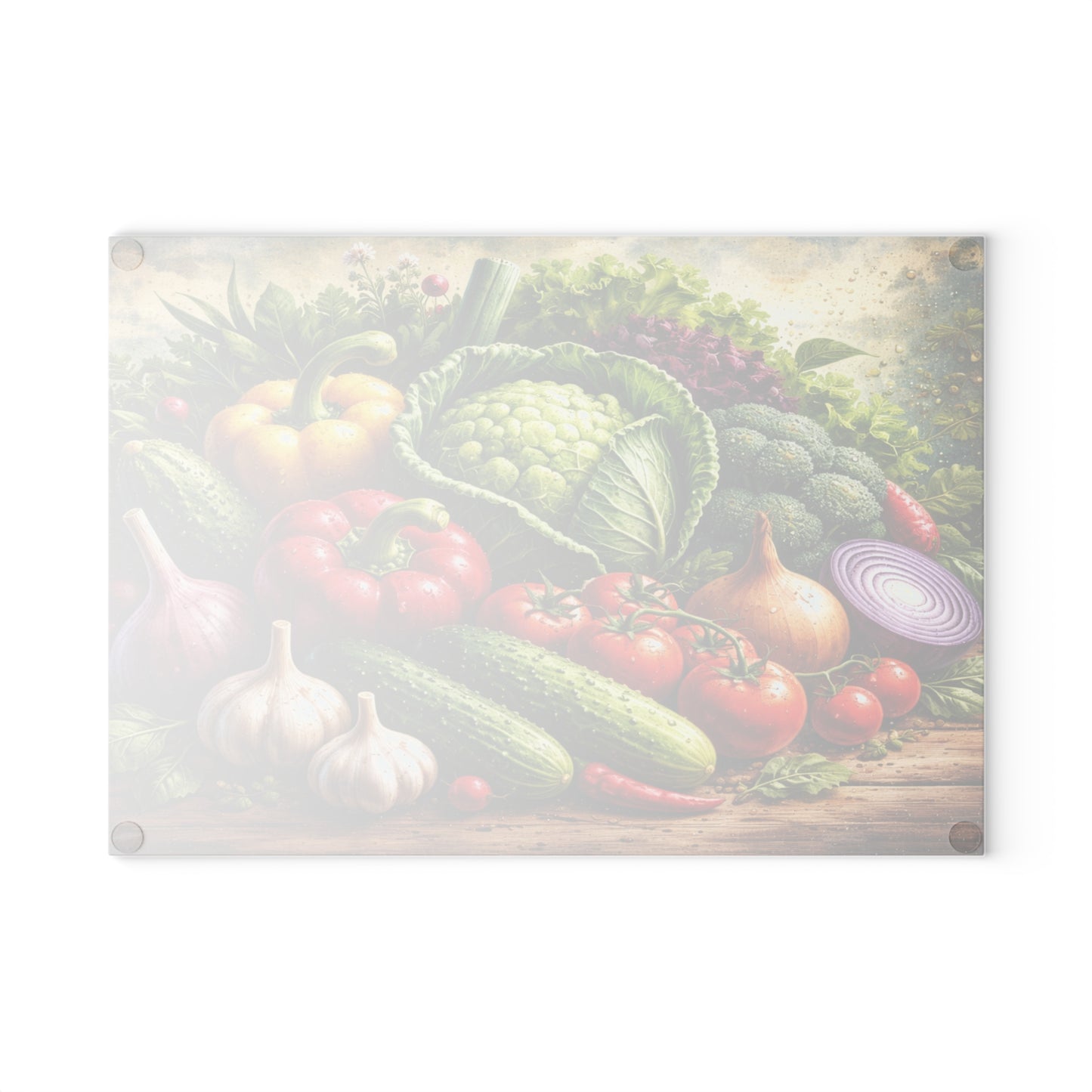 Garden Harvest Glass Cutting Board – Fresh Farm Market Inspired Kitchen Art