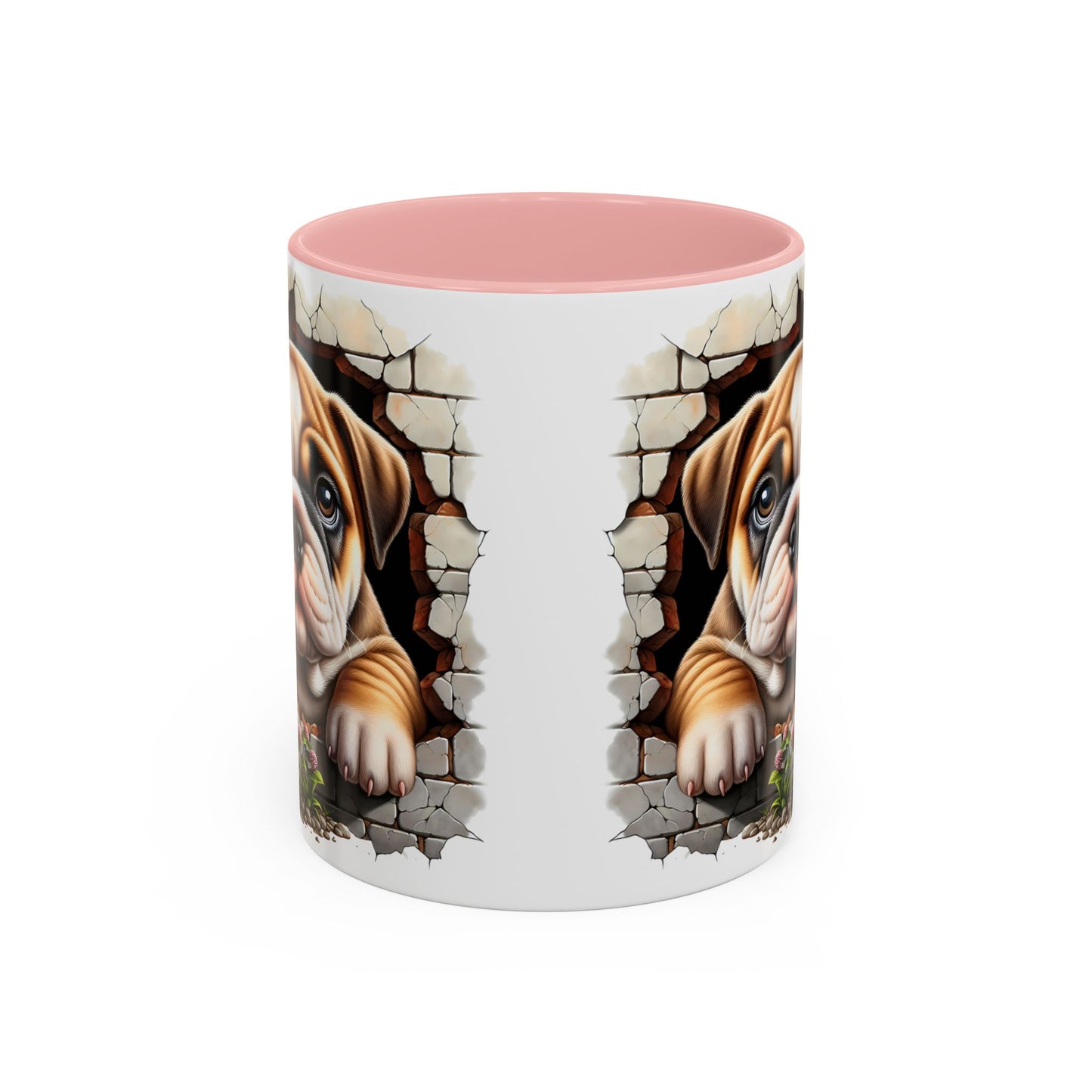 🎀🐶 English Bulldog Puppy Accent Mug – Cute Peek-Through Dog Design for Animal Lovers ☕💖