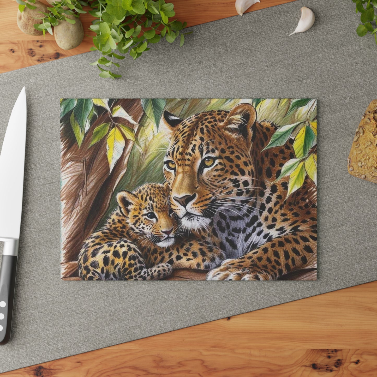 🐆🌿 Leopard Pair in the Forest Cutting Board – Wild Elegance Meets Cozy Charm 🌸🌳