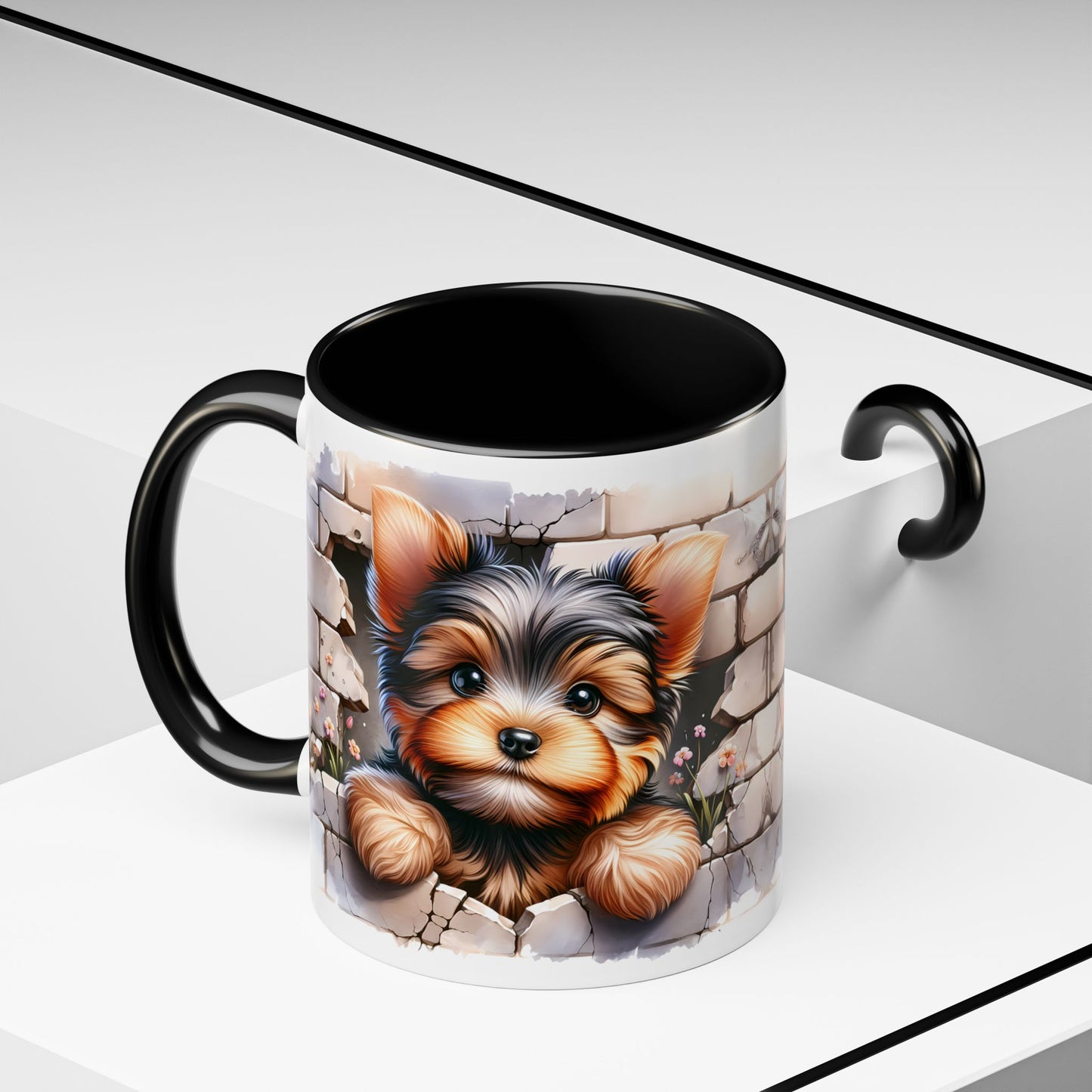 🎀🐶 Yorkie Puppy Accent Mug – Cute Peek-Through Dog Design for Animal Lovers ☕💖