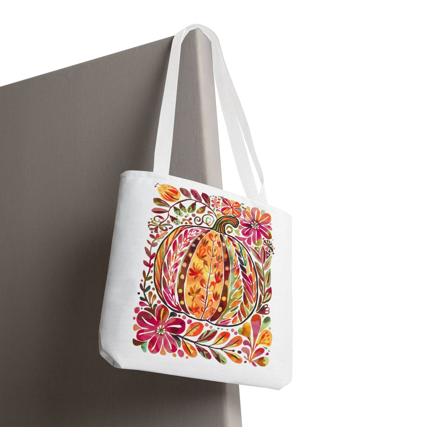 🎨 Watercolor Autumn Pumpkin Floral Tote Bag – Artistic Fall Charm 🍂