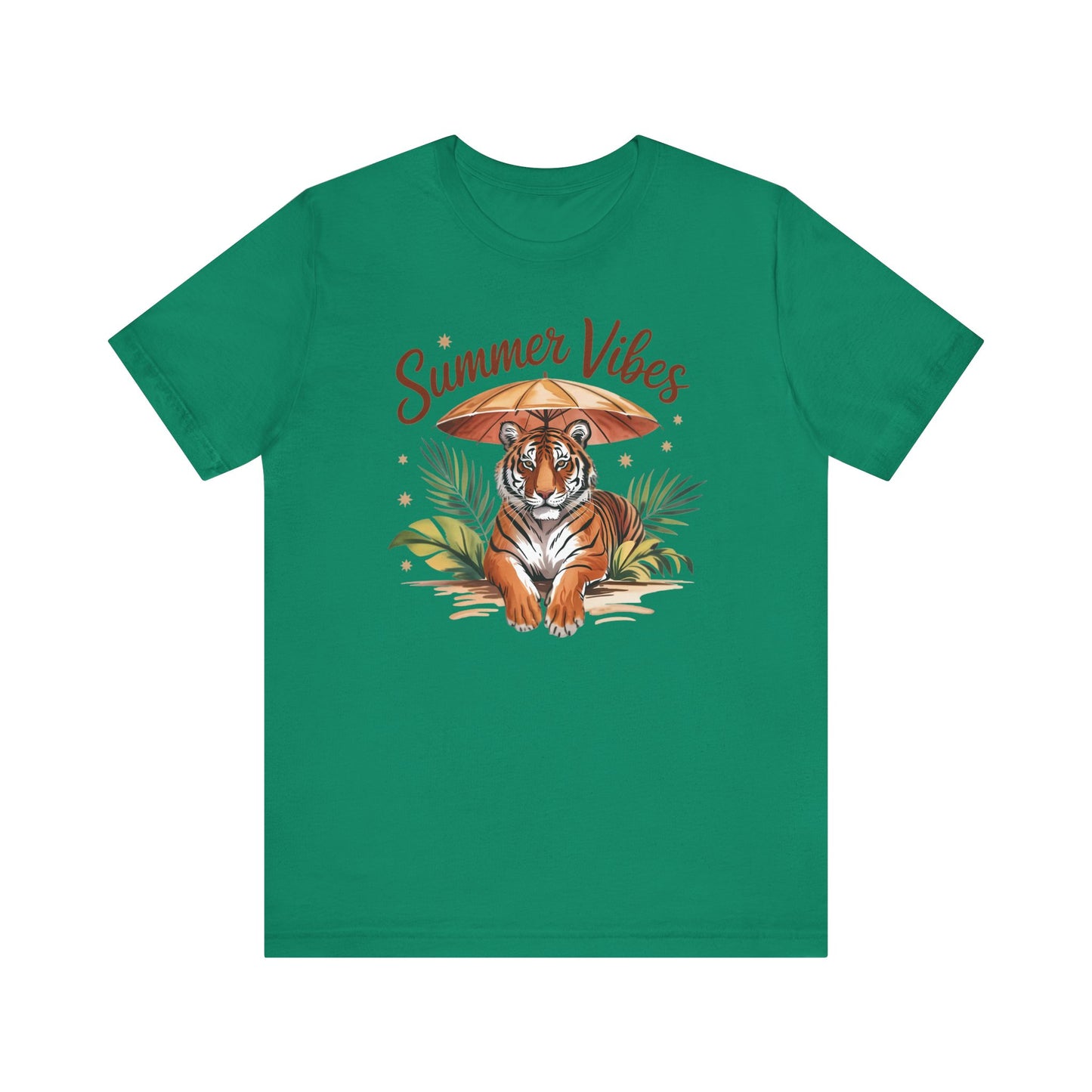 Camiseta Summer Vibes Tiger – Gráfico de palmeras de la selva con paraguas | Múltiples opciones de color
