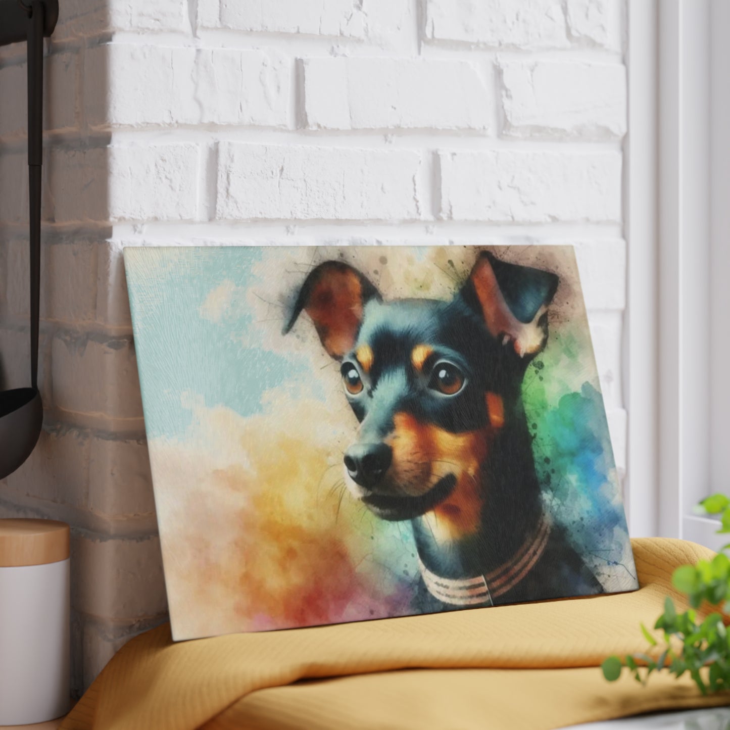 🐶🌈 “Rainbow Min Pin Portrait” Tempered Glass Board – Color Splash for Dog-Loving Kitchens