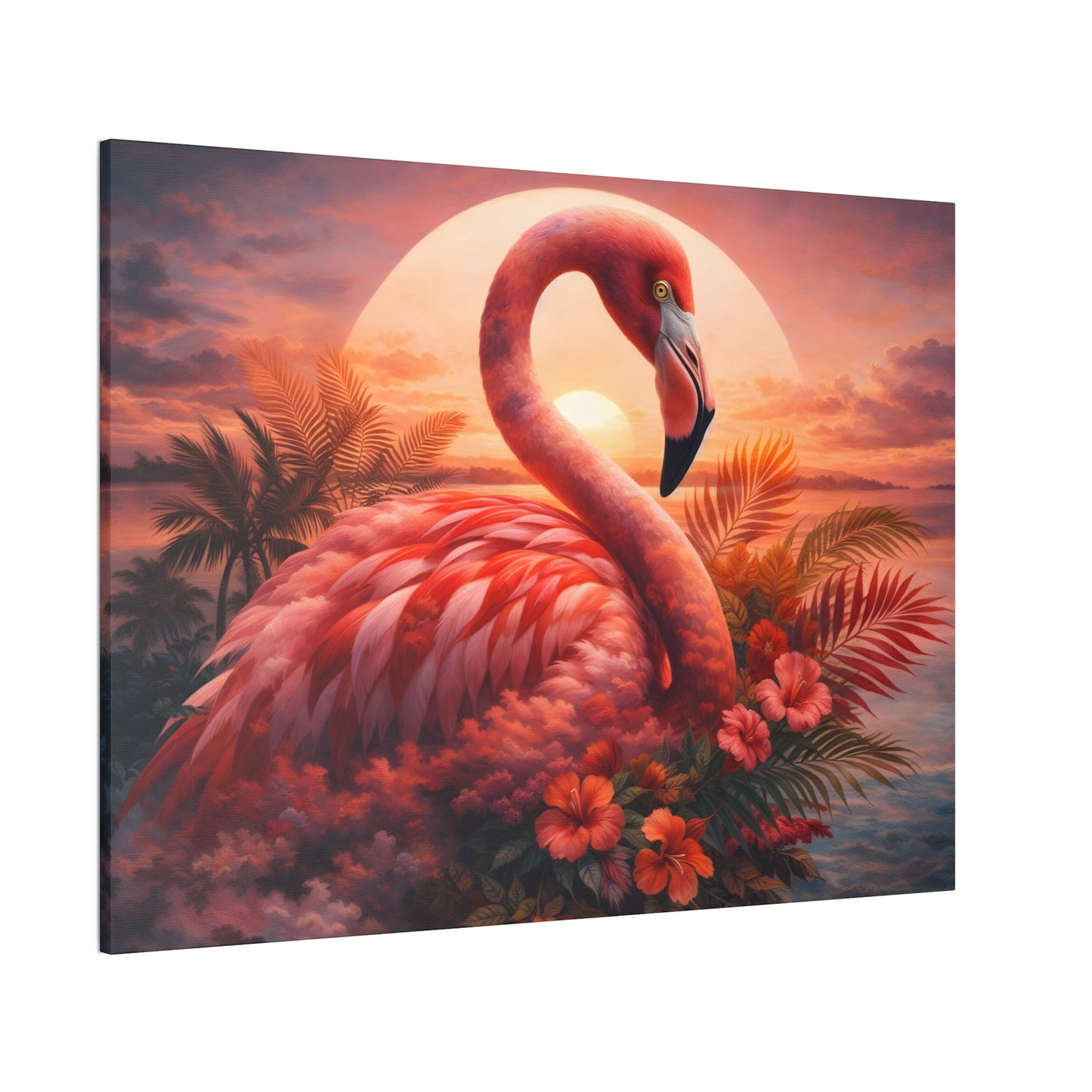 Flamingo Sunset Canvas Wall Art - Tropical Beach Sunset Print