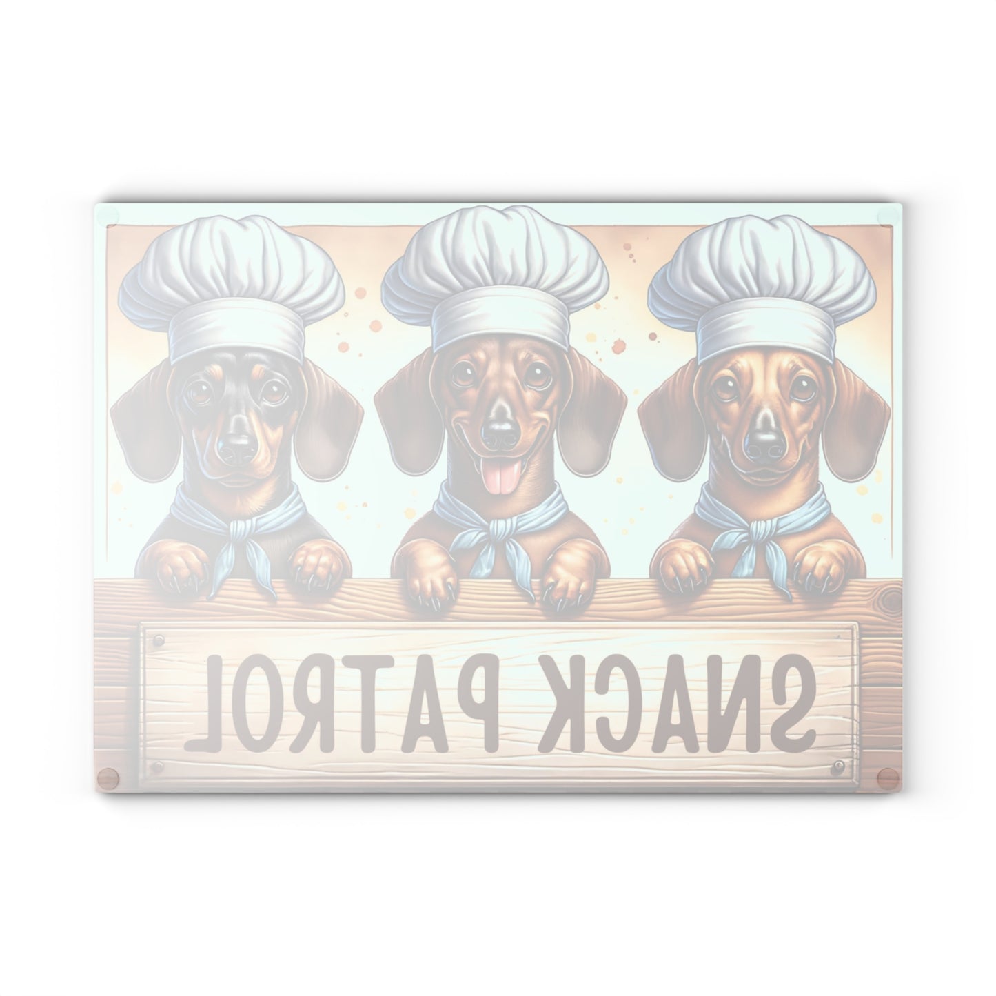 🐾🍪 “Snack Patrol Dachshunds” Glass Cutting Board – Playful Pup Energy for Your Kitchen