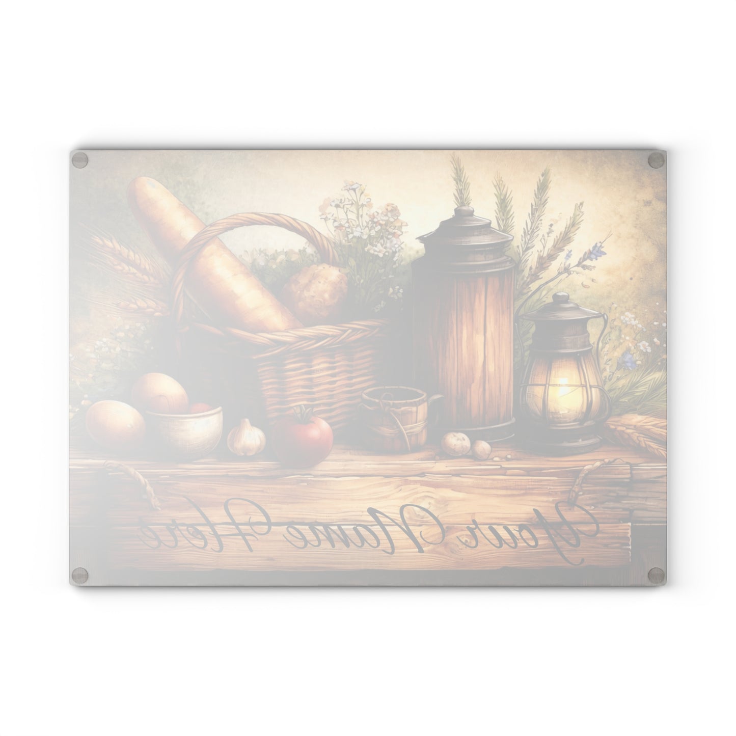 Rustic Farmhouse Breadbasket Personalized Glass Cutting Board – Custom Kitchen Name Display