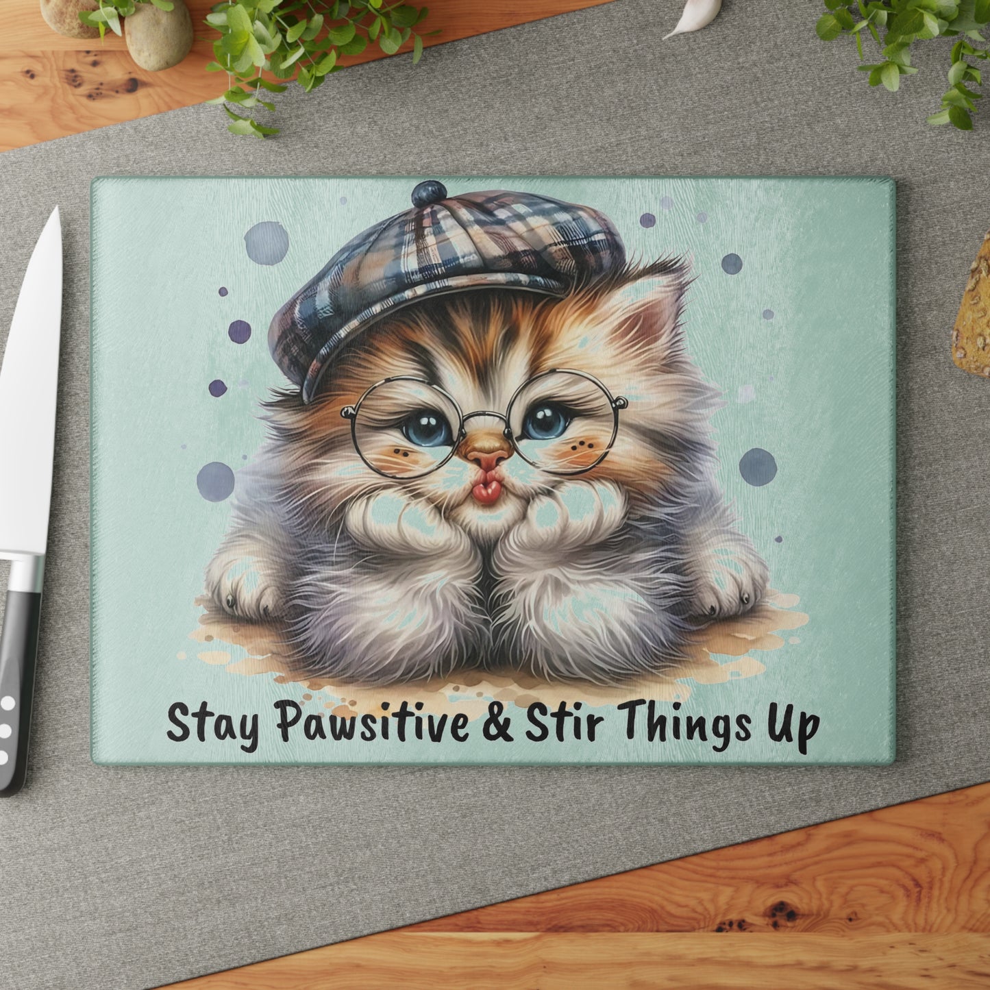 🐾😸 Stay Pawsitive Cat Cutting Board – Whiskered Wisdom & Cozy Kitchen Charm