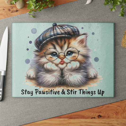 🐾😸 Stay Pawsitive Cat Cutting Board – Whiskered Wisdom & Cozy Kitchen Charm