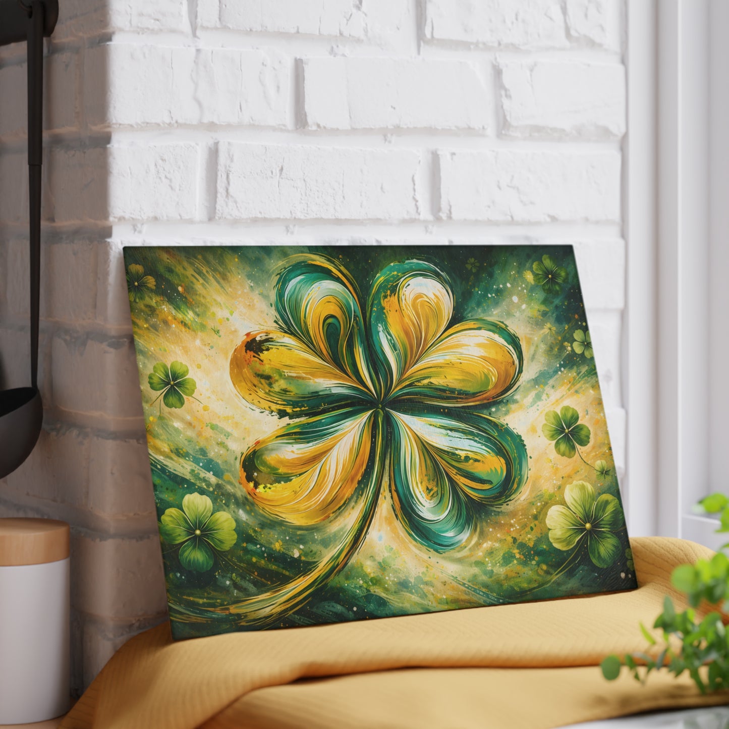 St. Patrick’s Day Clover Glass Cutting Board – Festive Green Shamrock Kitchen Accent