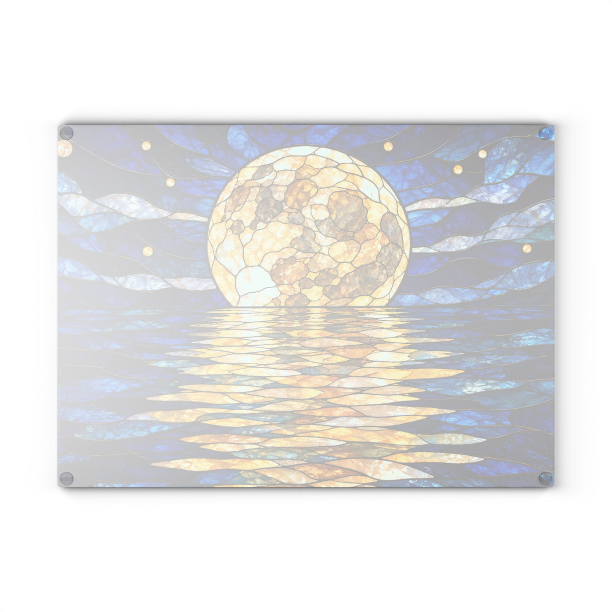 Full Moon Over Water Stained-Glass-Look Glass Cutting Board – Blue Moonlight Kitchen Decor
