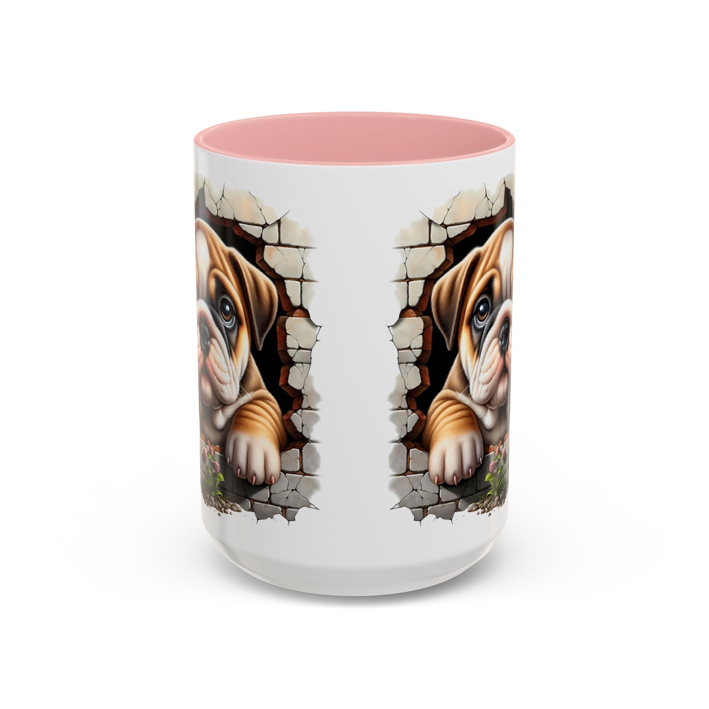 🎀🐶 English Bulldog Puppy Accent Mug – Cute Peek-Through Dog Design for Animal Lovers ☕💖