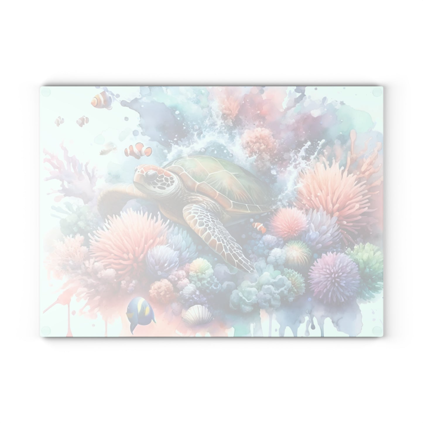 Pastel Coral Splash Sea Turtle Cutting Board – Tranquil Reef Elegance for Your Kitchen