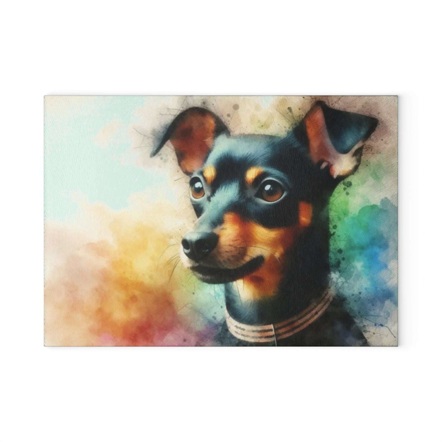 🐶🌈 “Rainbow Min Pin Portrait” Tempered Glass Board – Color Splash for Dog-Loving Kitchens
