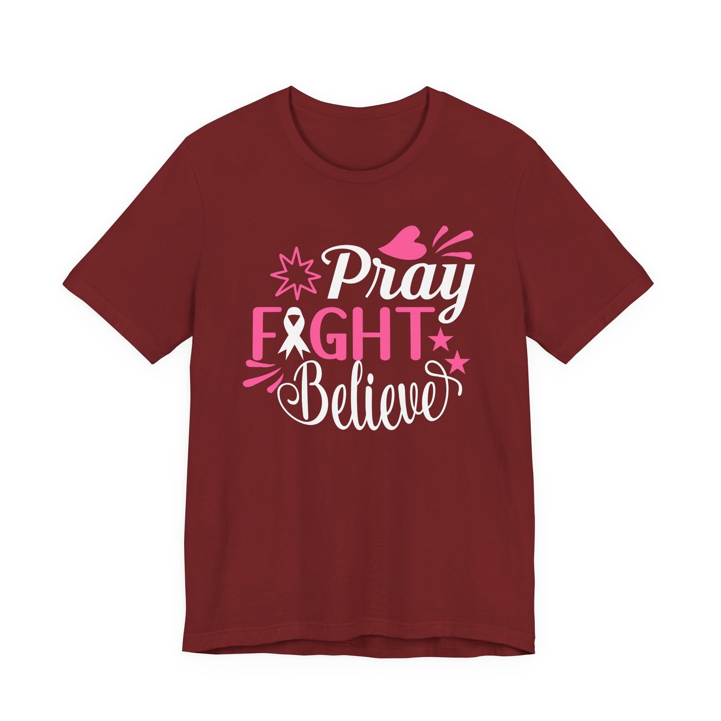 💗 Pray Fight Believe – Breast Cancer Awareness T-Shirt 🎗️