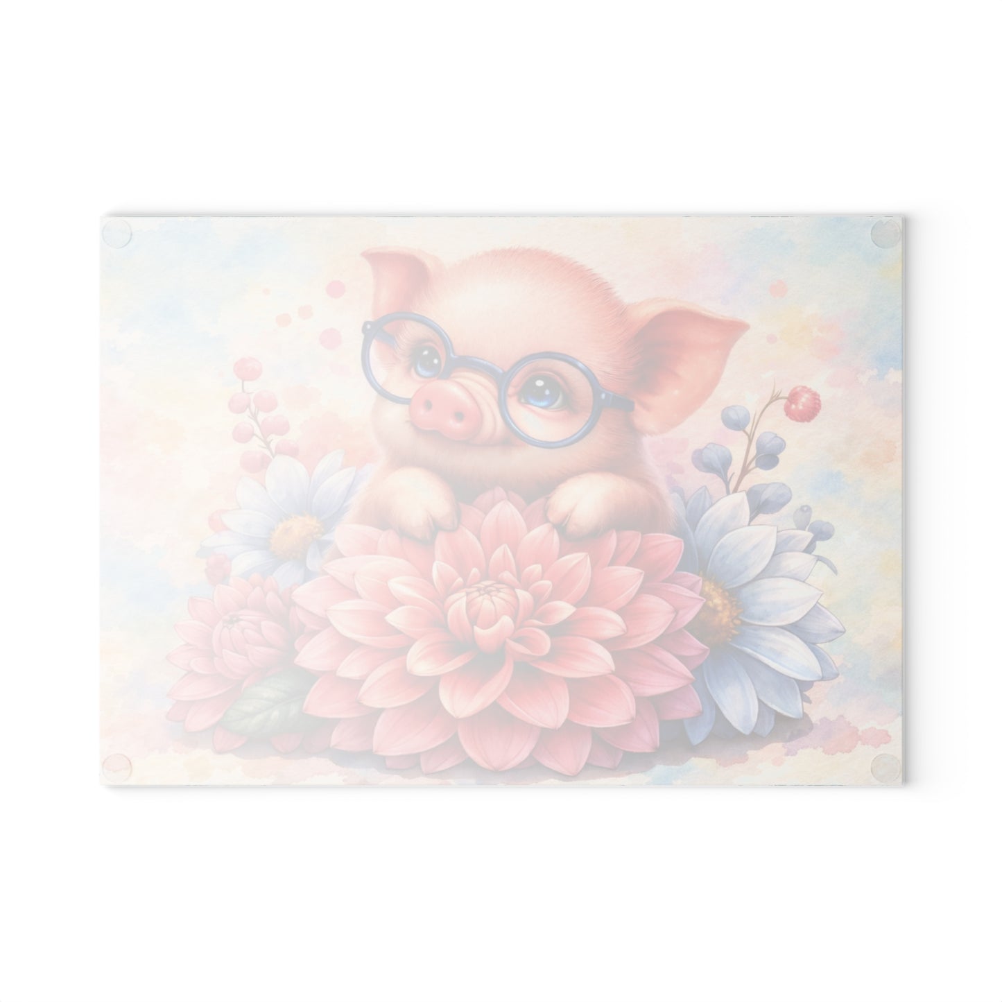 Smart Piglet with Flowers Glass Cutting Board – Farmhouse Kitchen Decor